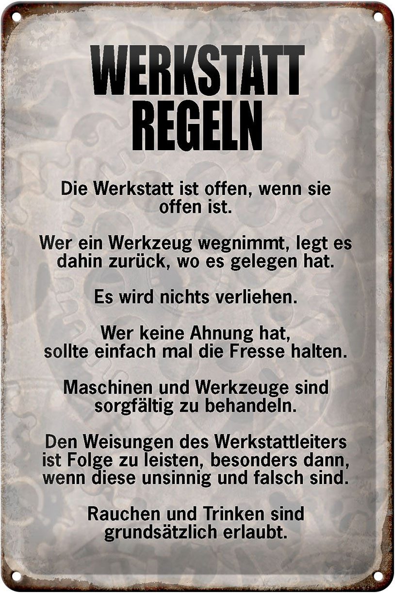 Metallschild Schild Blech 20x30cm - Made in Germany - Spruch Werkstatt Regeln Werkz