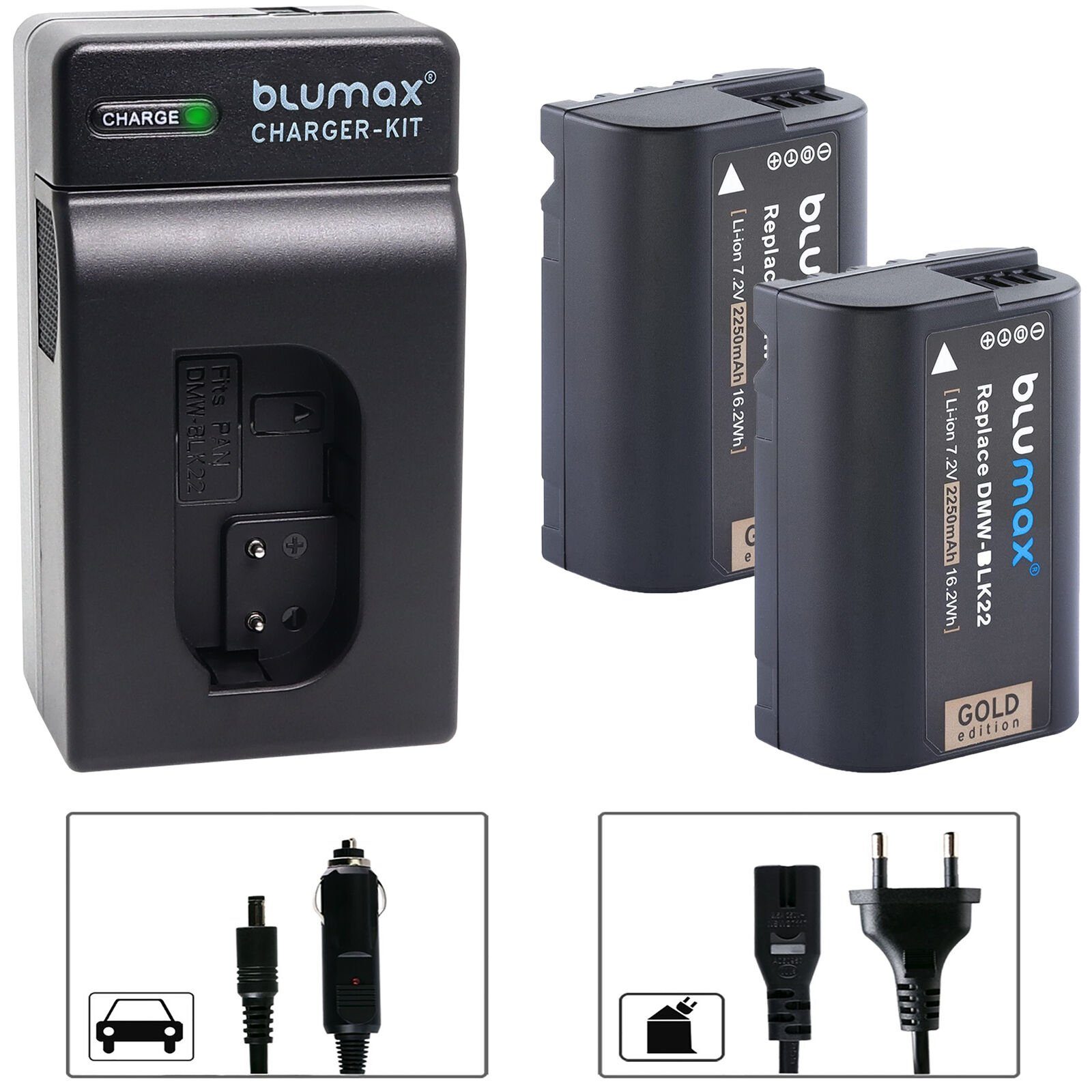 Blumax Set mit Lader für Panasonic DMW-BLK22 2250mAh Kamera-Akku