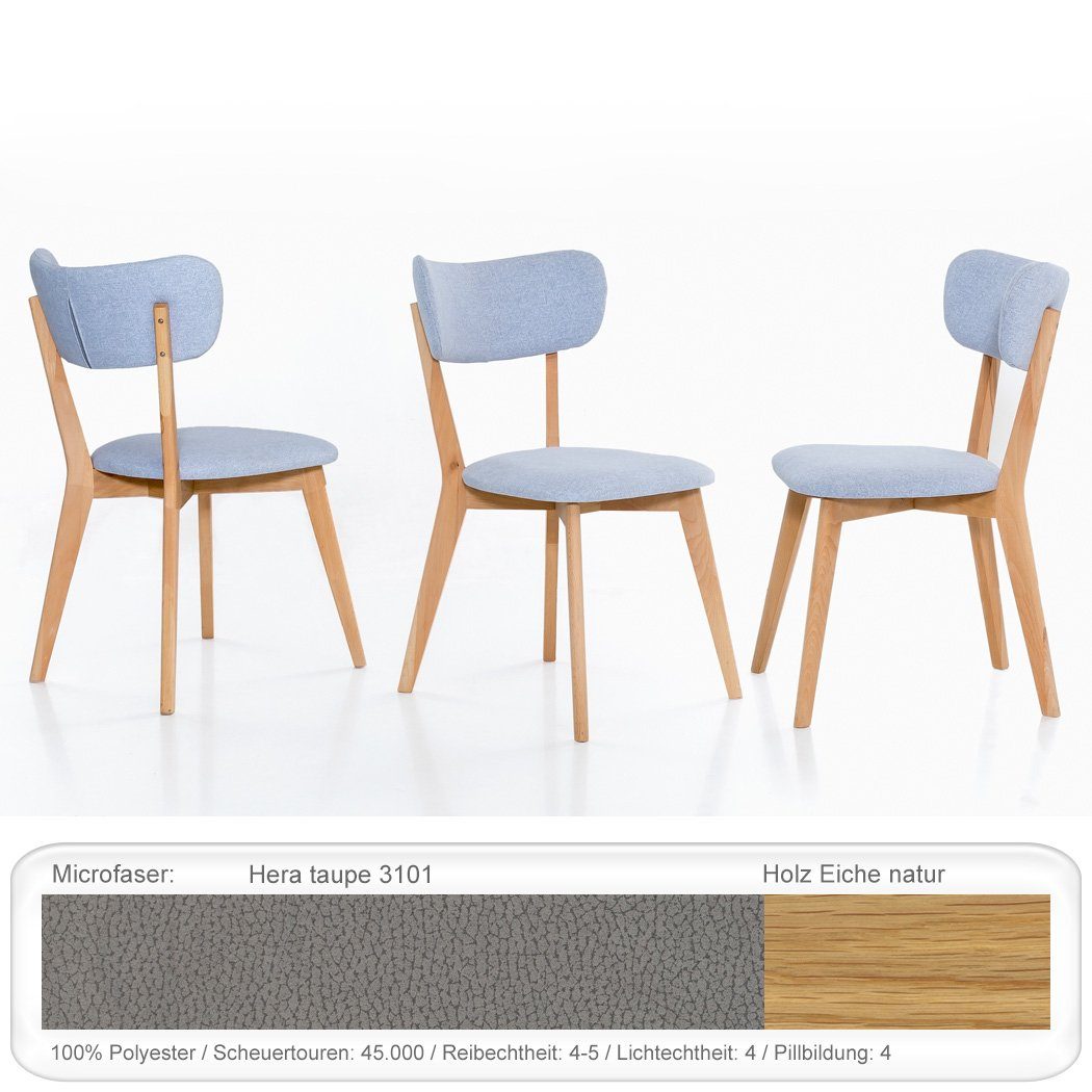 Tischgruppe, expendio 90x90 Essgruppe (komplette Massivholztisch 3-tlg), Stühle natur Spar-Set, Eiche + 12 Hera Thiago, Norina taupe cm