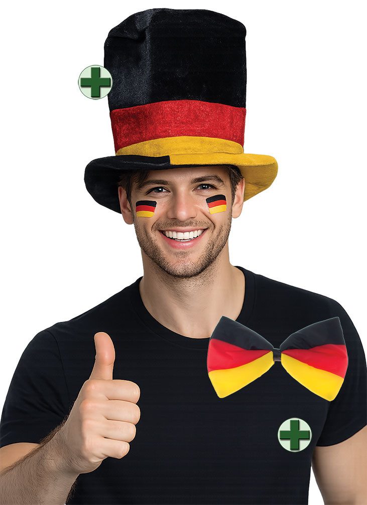 Karneval-Klamotten Kostüm Deutschland Zylinder hoch mit Fliege EM WM Fußball, Fan Item Weltmeisterschaft Party Germany Supporter Nationalmannschaft