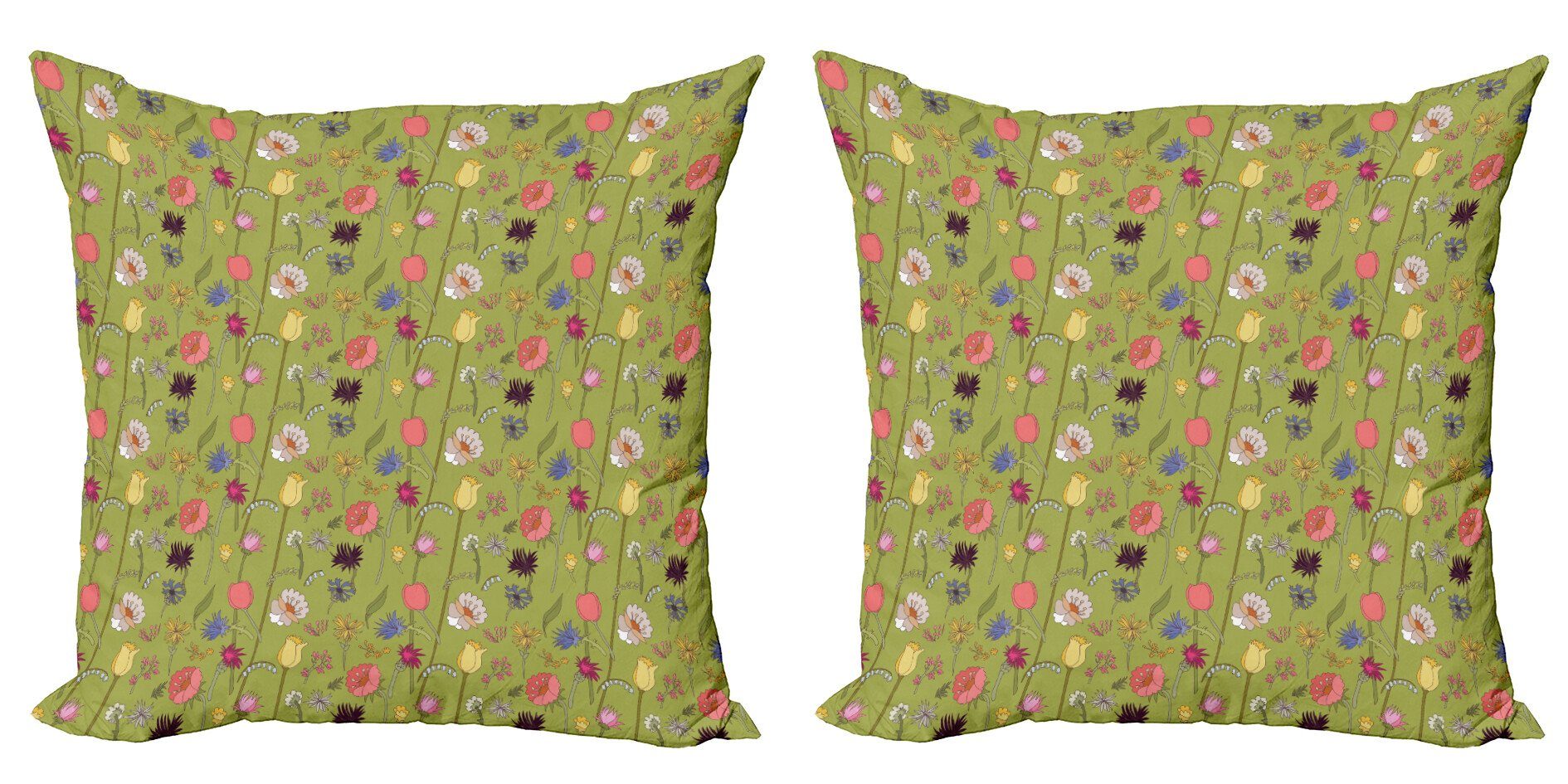 Kissenbezüge Modern Accent Doppelseitiger Frühling Blumen (2 Digitaldruck, Abakuhaus Stück), Grün Messy auf