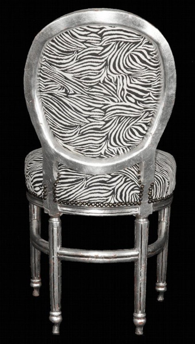 Stuhl Zebra Silber / Esszimmer Esszimmerstuhl Barock Padrino Casa Rund