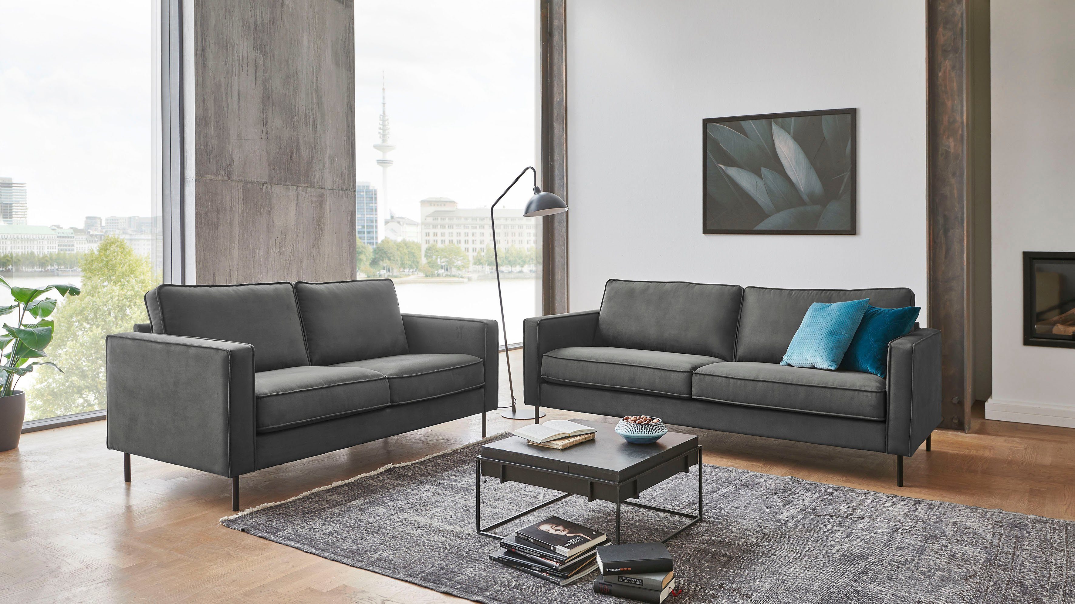3-Sitzer im Stil, Wellenunterfederung Grau ATLANTIC mit | Weston, skandinavischem home Grau collection