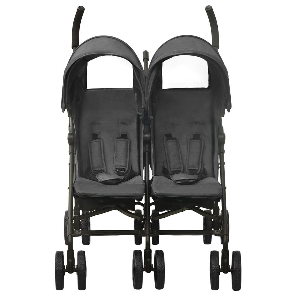 vidaXL Zwillingsbuggy aus Stahl, Leinenstoff in Anthrazit