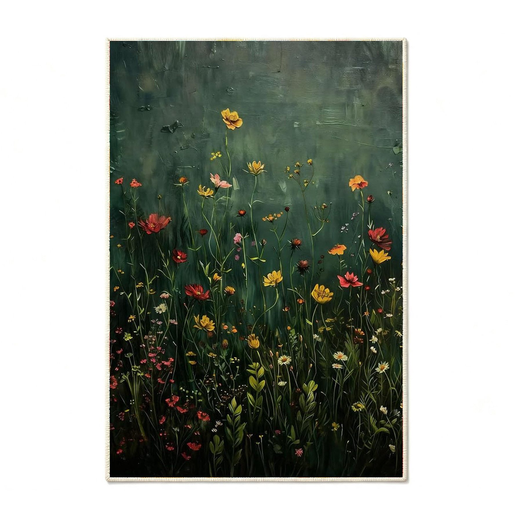 Jumpeak Teppich Grüner Blumenteppich, im Boho-Stil, ideal als Festtagsgeschenk, Rechteck, Höhe: 5 mm, Rectangular, 5mm dick, faux cashmere, indoor rug, machine-washable rug
