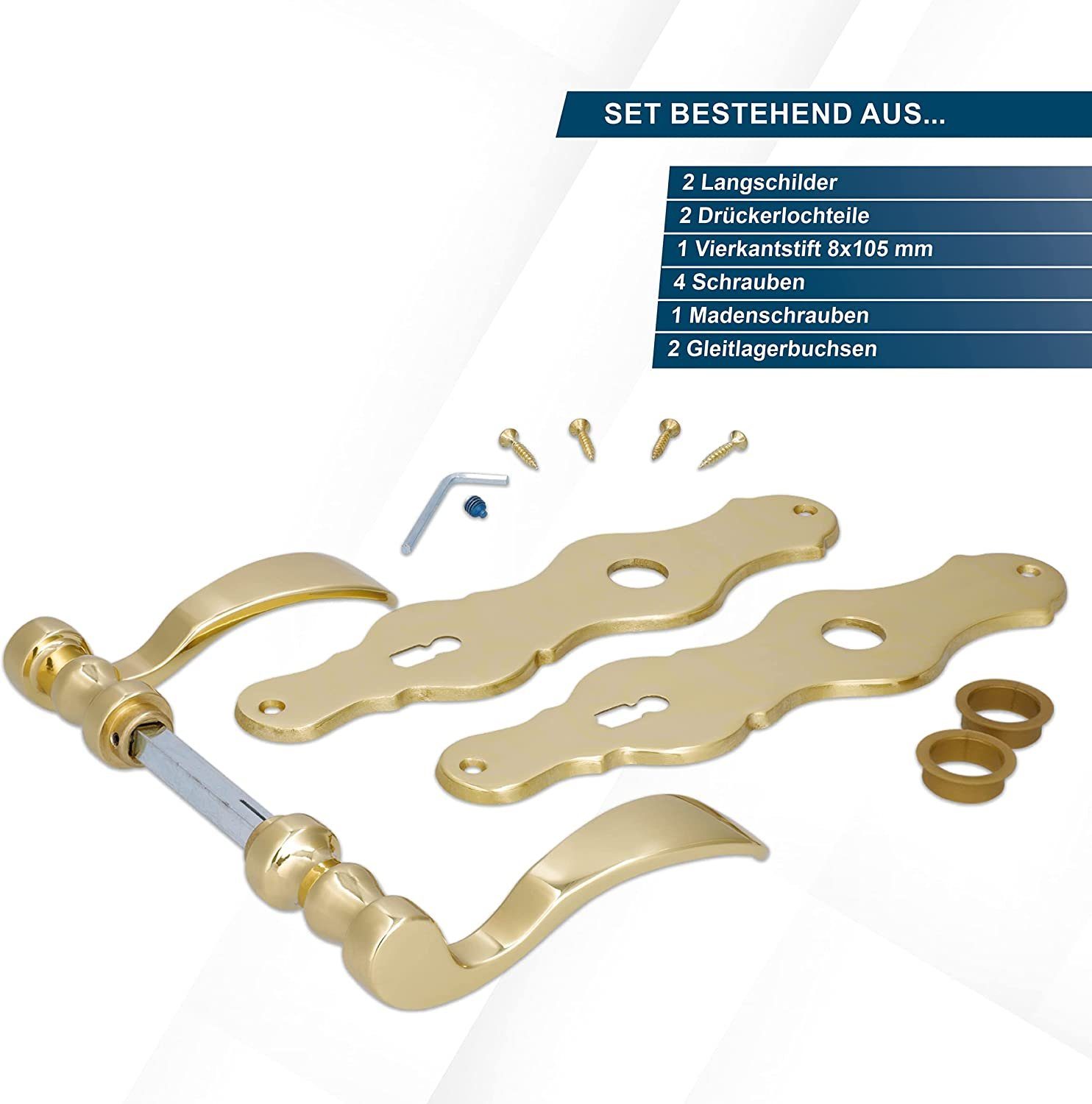 Alpertec Türbeschlag Türbeschlag 4er Set, Messing für 3 x Zimmertüren und 1 x Bad/WC Türe (Spar-Set, 4 St., Sparset), Messing poliert