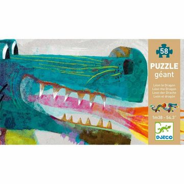 DJECO Konturenpuzzle Puzzle Leon der Drache 58 Teile 1,38 m lang, 58 Puzzleteile