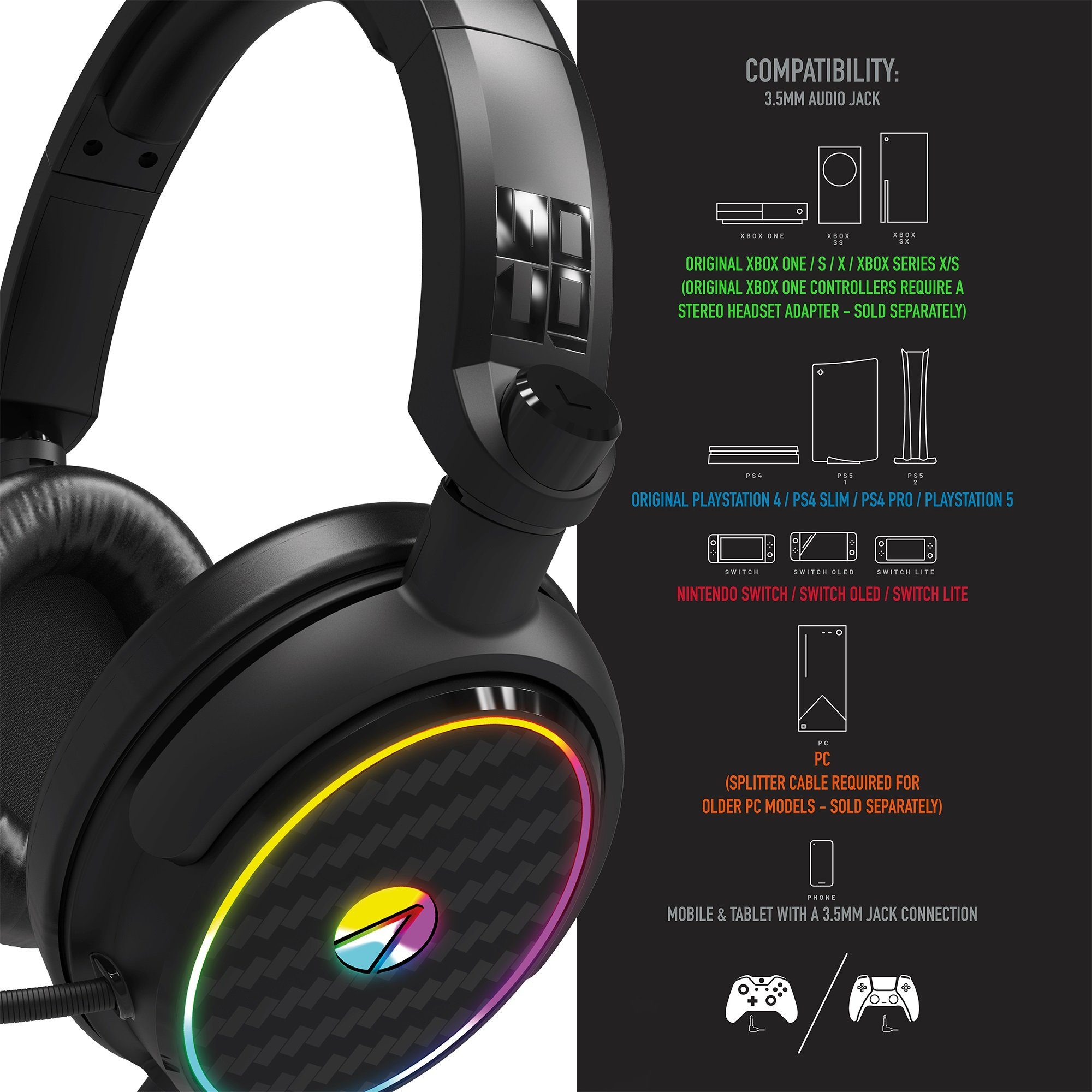 Stealth Stereo Verpackung) mit Beleuchtung C6-100 LED Gaming-Headset Gaming Headset (Plastikfreie