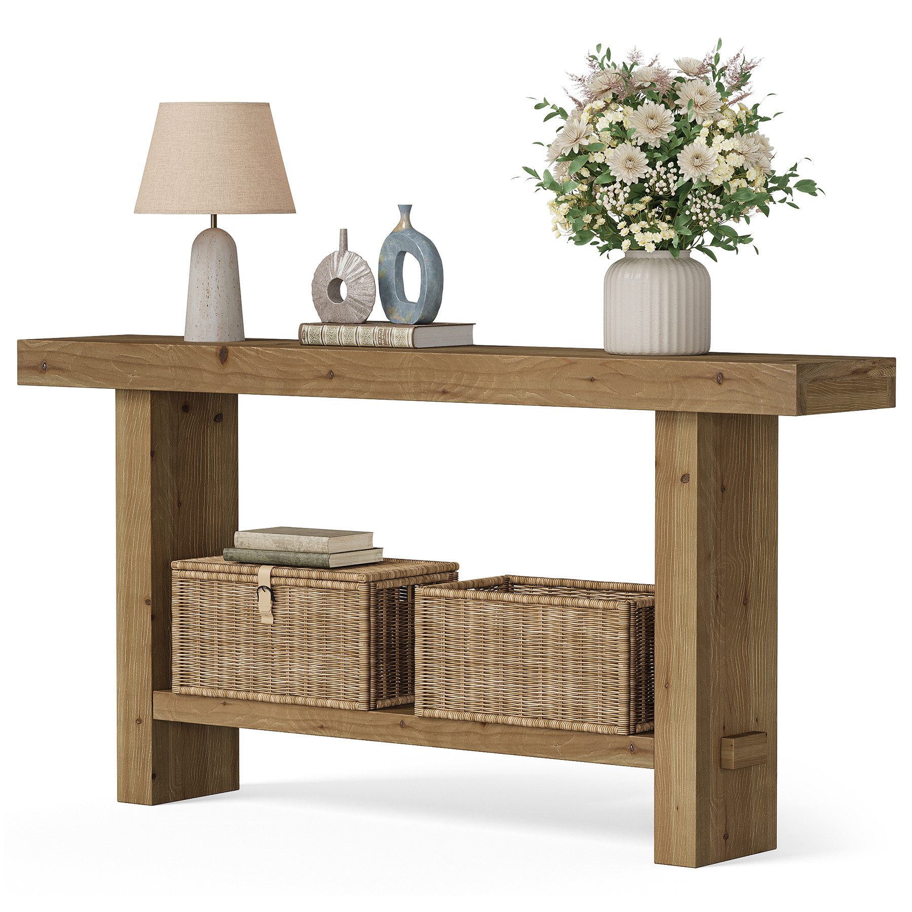 Tribesigns Konsolentisch Schmaler Massivholz Konsolentisch, 2 Stufiger Extra Langer Flurtisch
