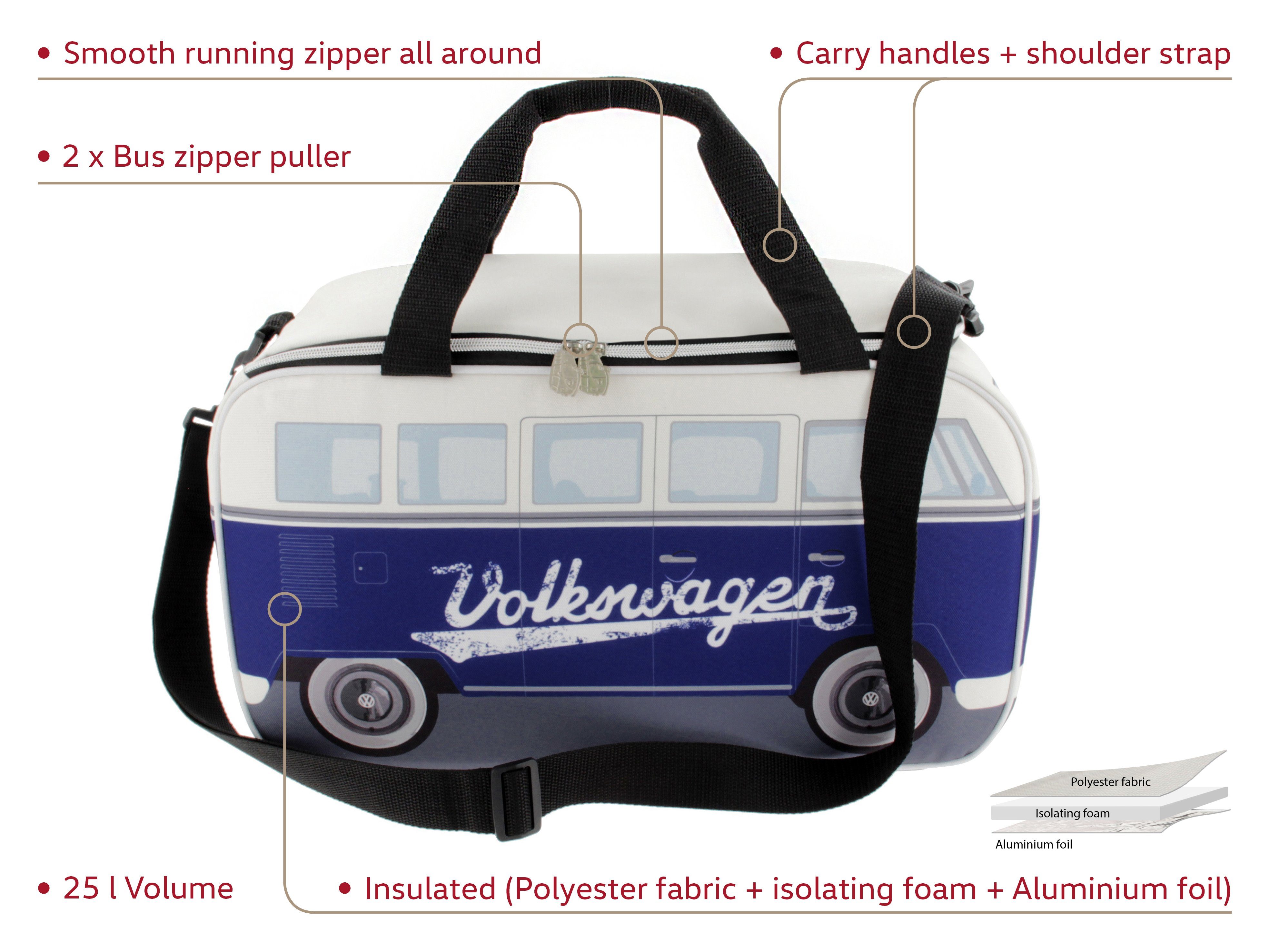 Thermotasche Collection Bulli Weiß/Blau Bus im by Design, Picknick-Tasche, T1 Volkswagen 25L Kühltasche VW BRISA isolierte