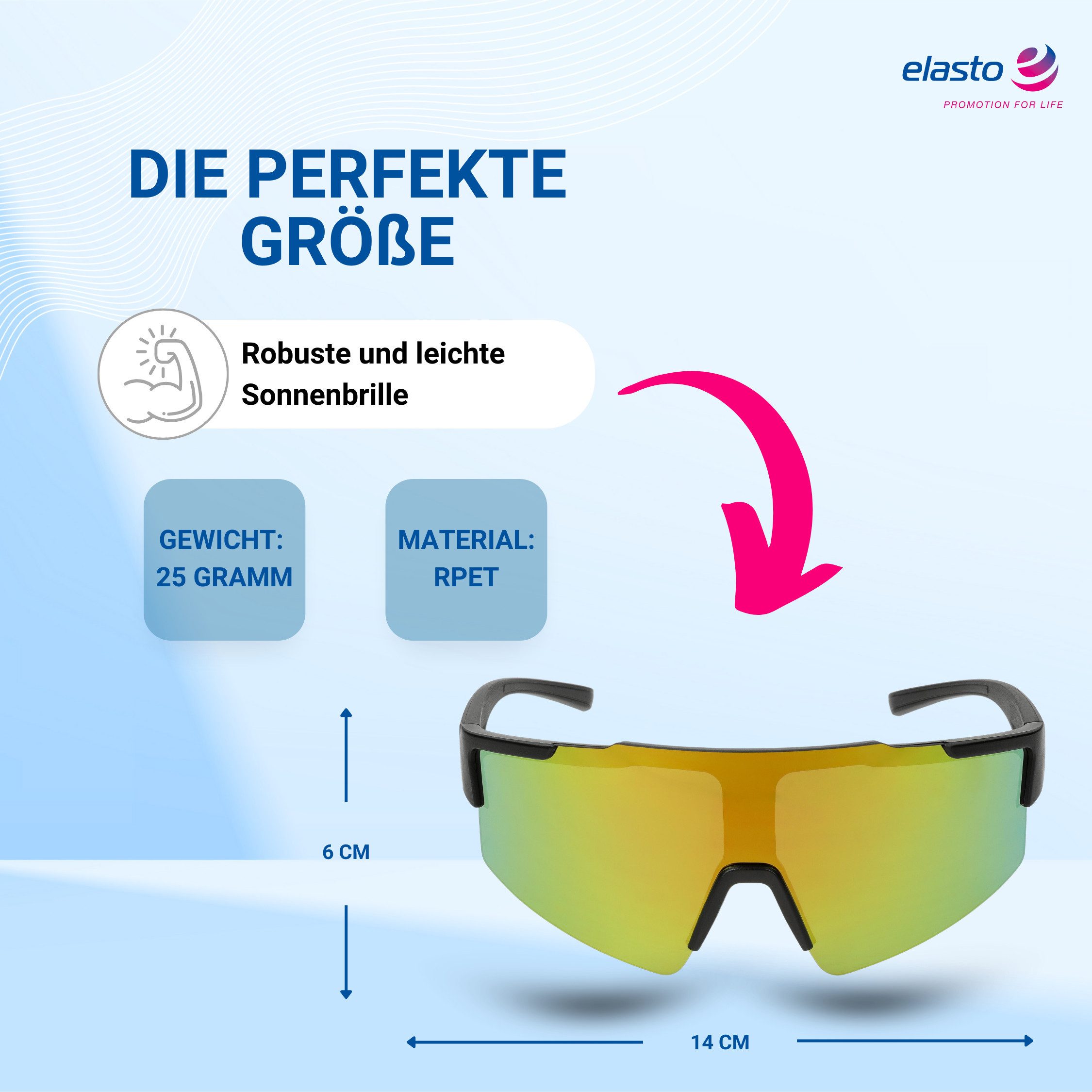 elasto Sonnenbrille Schnelle Brille mit verspiegelten Gläsern inkl. Mikrofaser Pouch