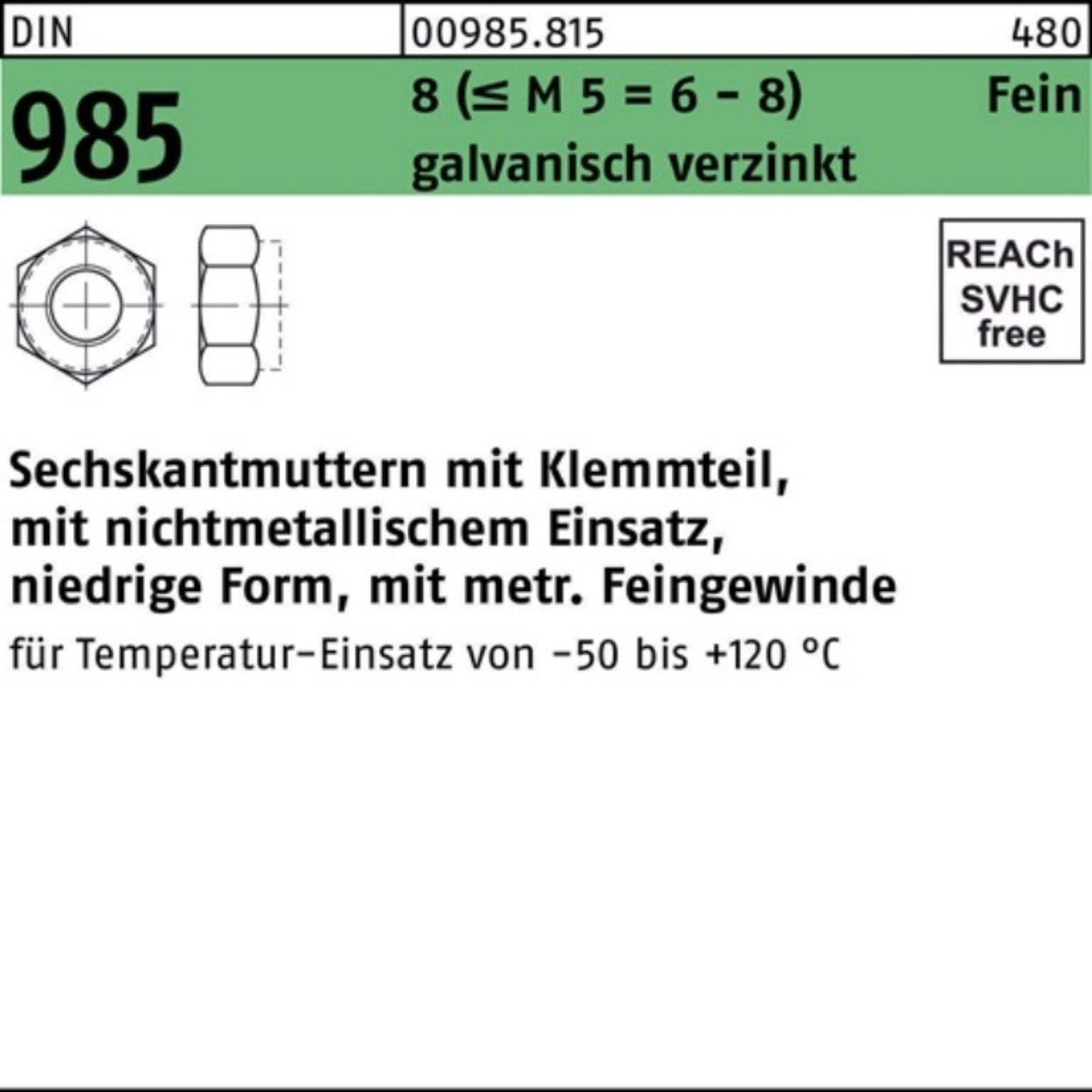 Reyher Muttern = DIN 100er 6/8) 8 (M Sechskantmutter gal 5 Pack Klemmteil 985 M33x2