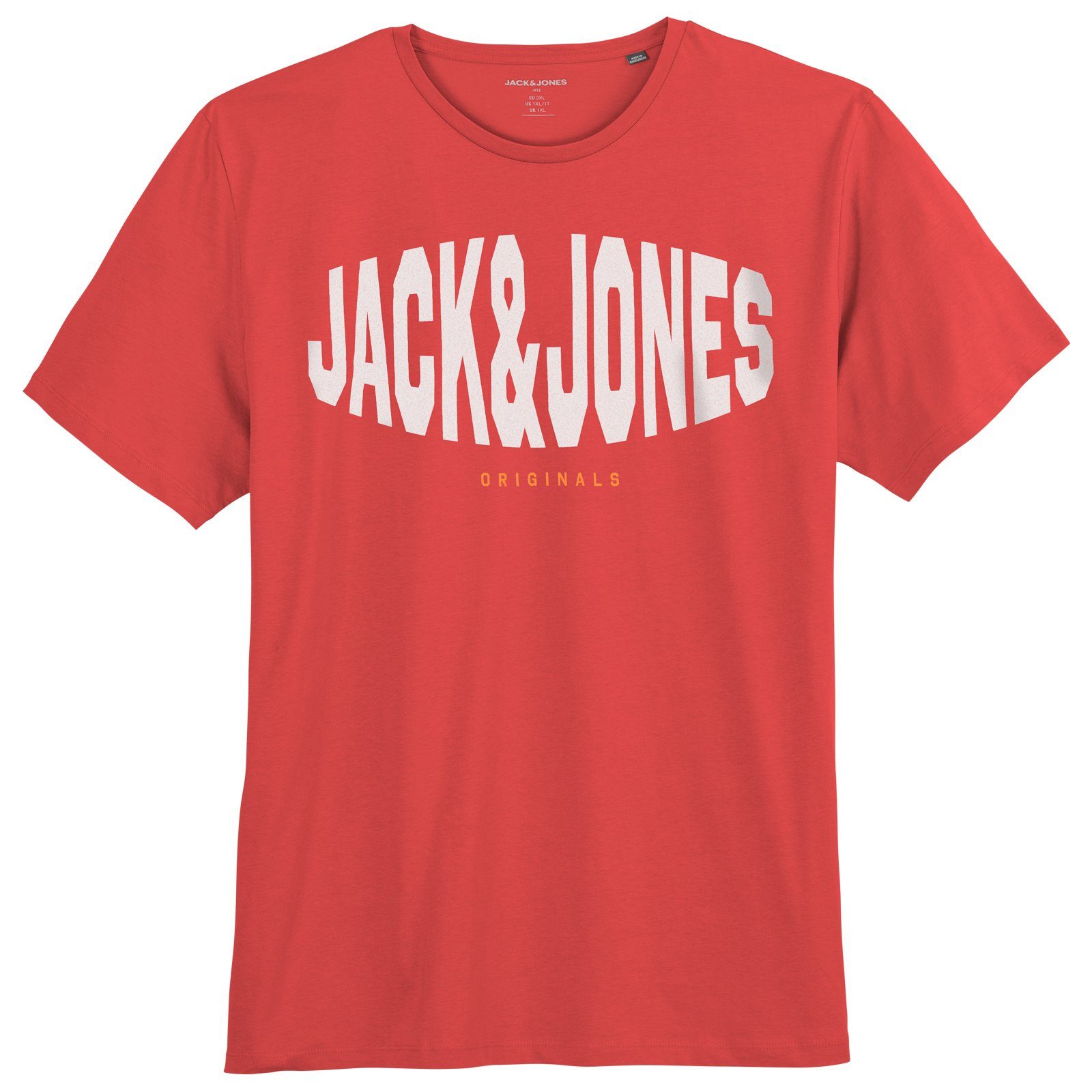 Jack & Jones Rundhalsshirt Große Größen Herren Logo T-Shirt rot JORMARQUE Jack&Jones