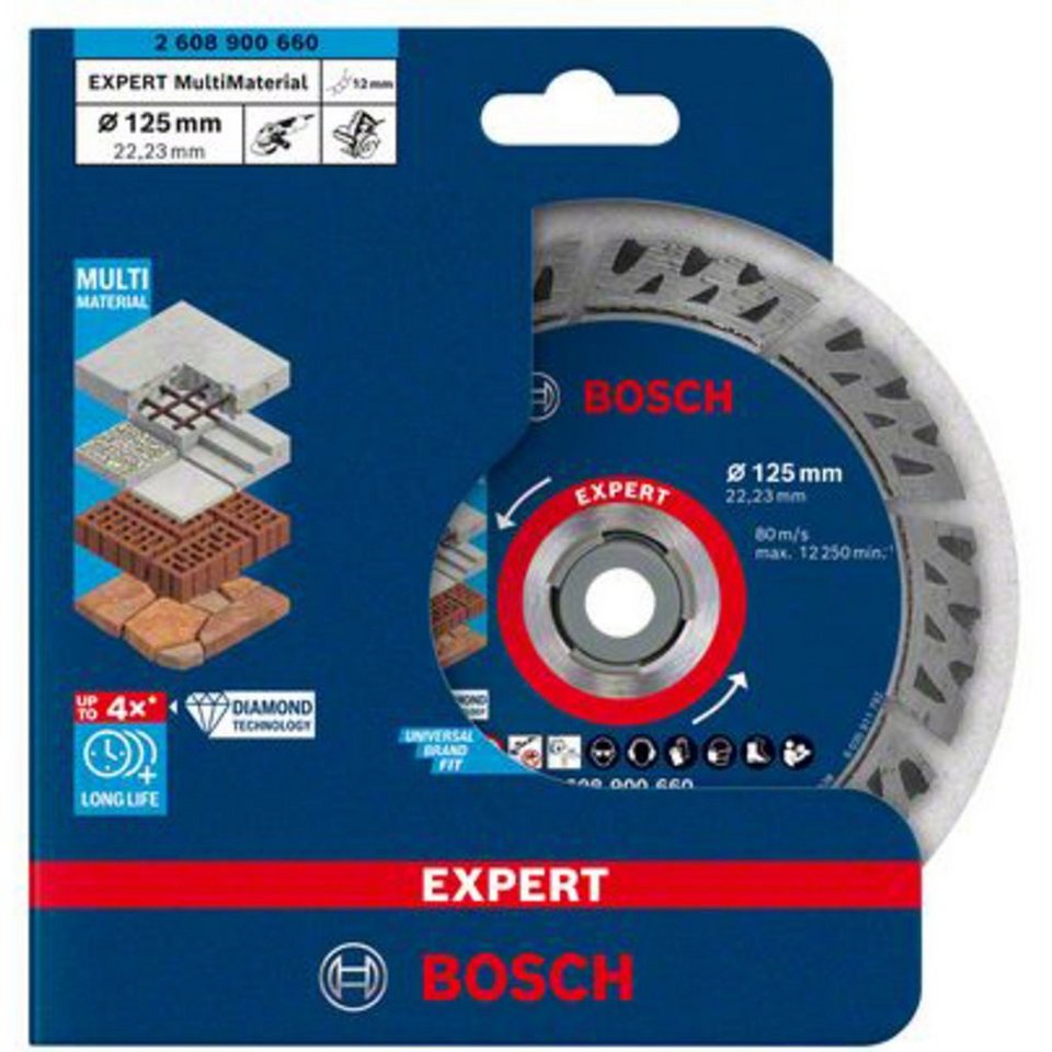 Bosch Professional Diamanttrennscheibe Expert MultiMaterial, Ø 125 mm,  22,23 x 2,2 x 12 mm, Materialeignung: Beton, Mauerwerk, Stein