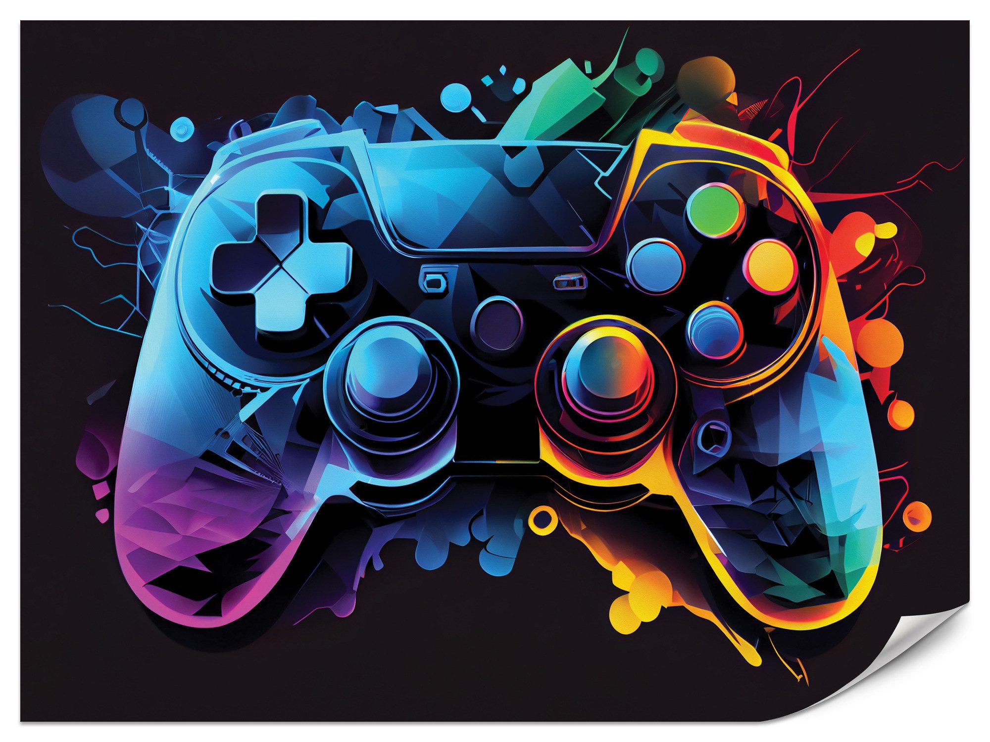 Muralo Fototapete Vliestapete - Gaming-Controller, Gamepad, Konsole, Neonfarben, Glatt, Grafisch, (Packung, 1 St., 100x70 cm), Kleber im Set, 3D-Optik, Ins Schlafzimmer, Wohnzimmer