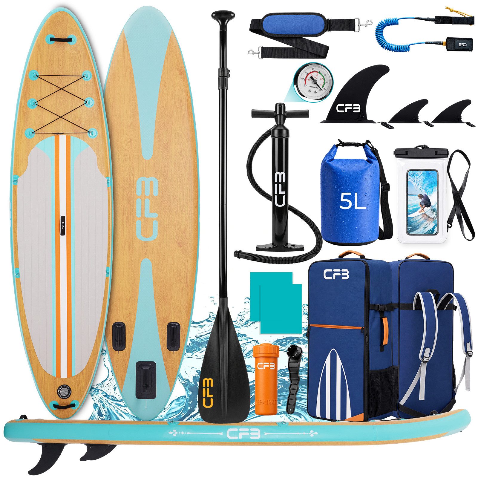 SUP-Board Holzoptik 320x84x15 cm, Belastbarkeit 160 kg