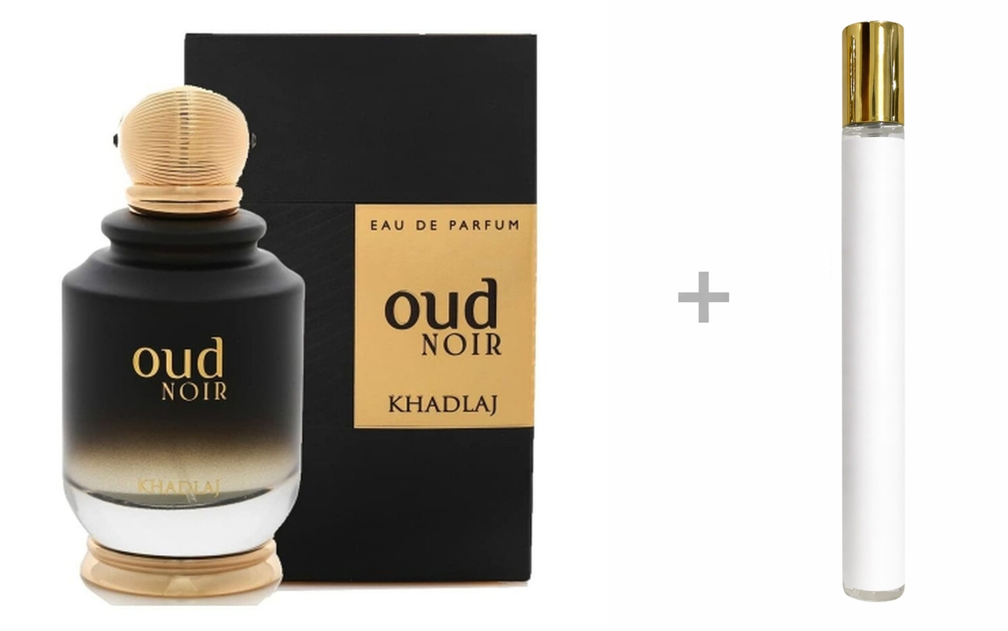 Khadlaj Duft-Set Oud Noir Eau de Parfum (EDP) Damen Herren Spray mit Reiseduft, Würzig-holziger Duft mit Safran, Himbeere, Rose und Oud