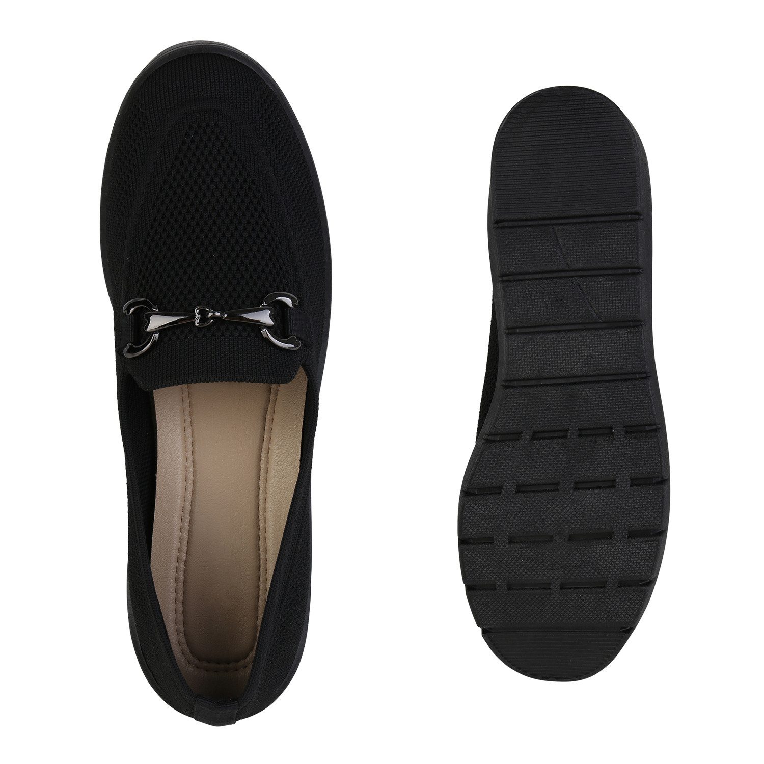 VAN HILL 841598 Slipper Damen Slip Ons Slippers Bequeme Strick Profil-Sohle