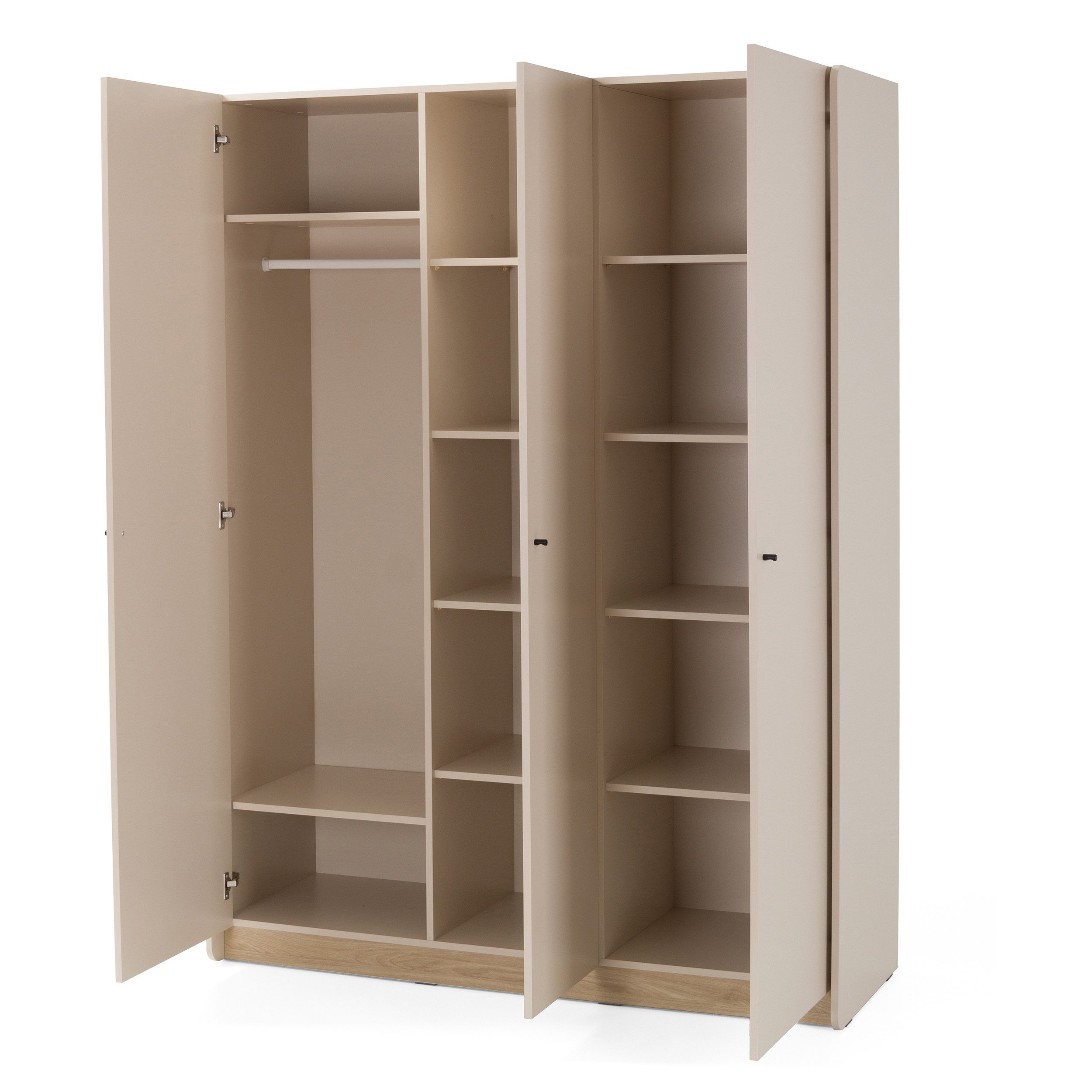 Beautysofa Kinderkleiderschrank ALEX mit 3 Türen (10 Ablagen und Kleiderstange, erhältlich in zwei trendigen Farben- Eukalyptus oder Sandbeige) Breite: 145 cm