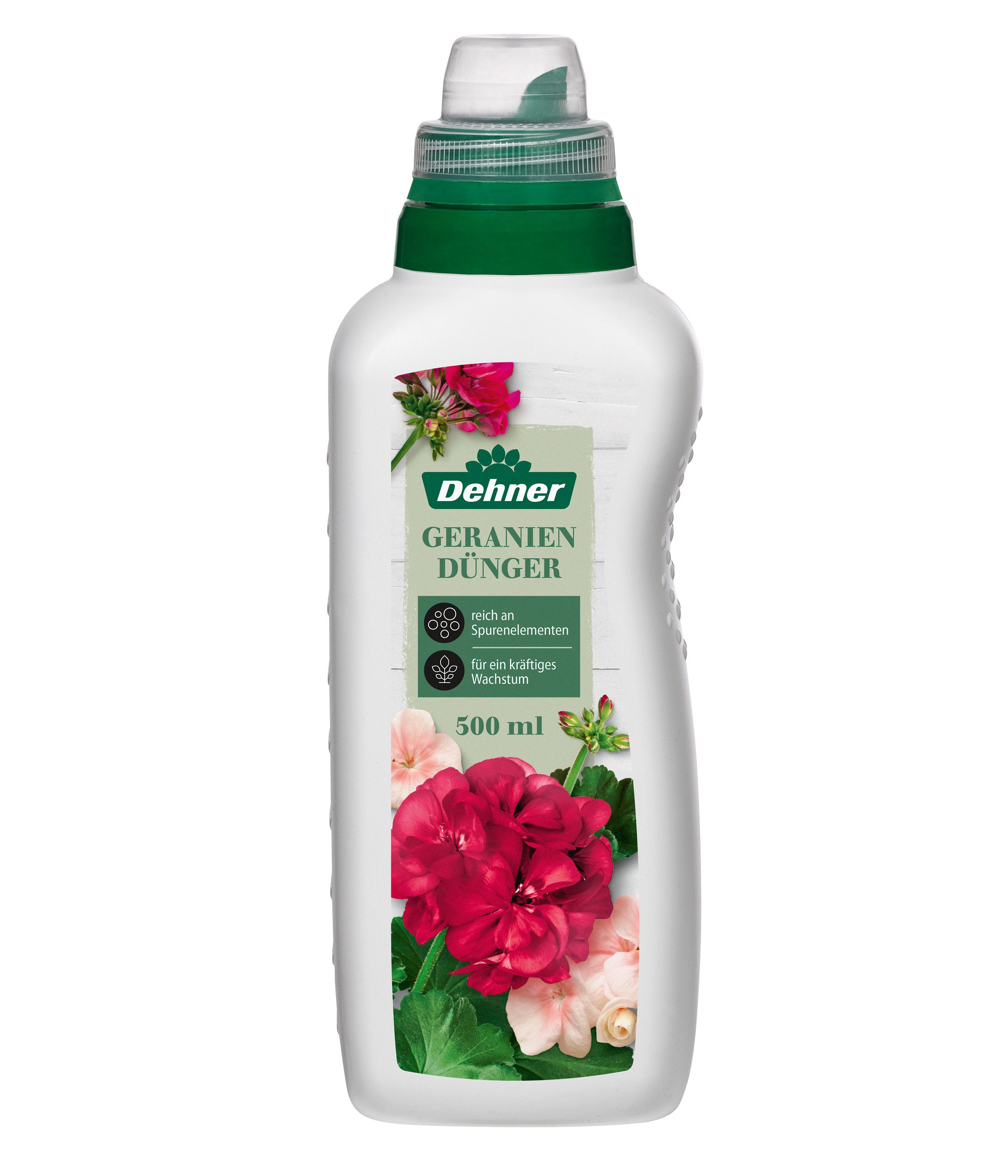 Dehner Blumendünger Geraniendünger, hochwertiger NPK-Dünger, 500 ml, ca. 50 l, 50 l Gießwasser, Flüssigdünger, organisch mit Spurennährstoffen