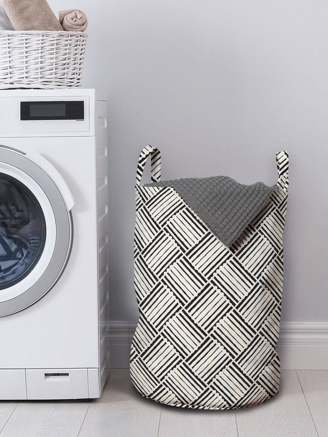 freihändig Waschsalons, Wäschekorb Stripes Kordelzugverschluss Griffen für Abakuhaus Geometrisch mit Wäschesäckchen