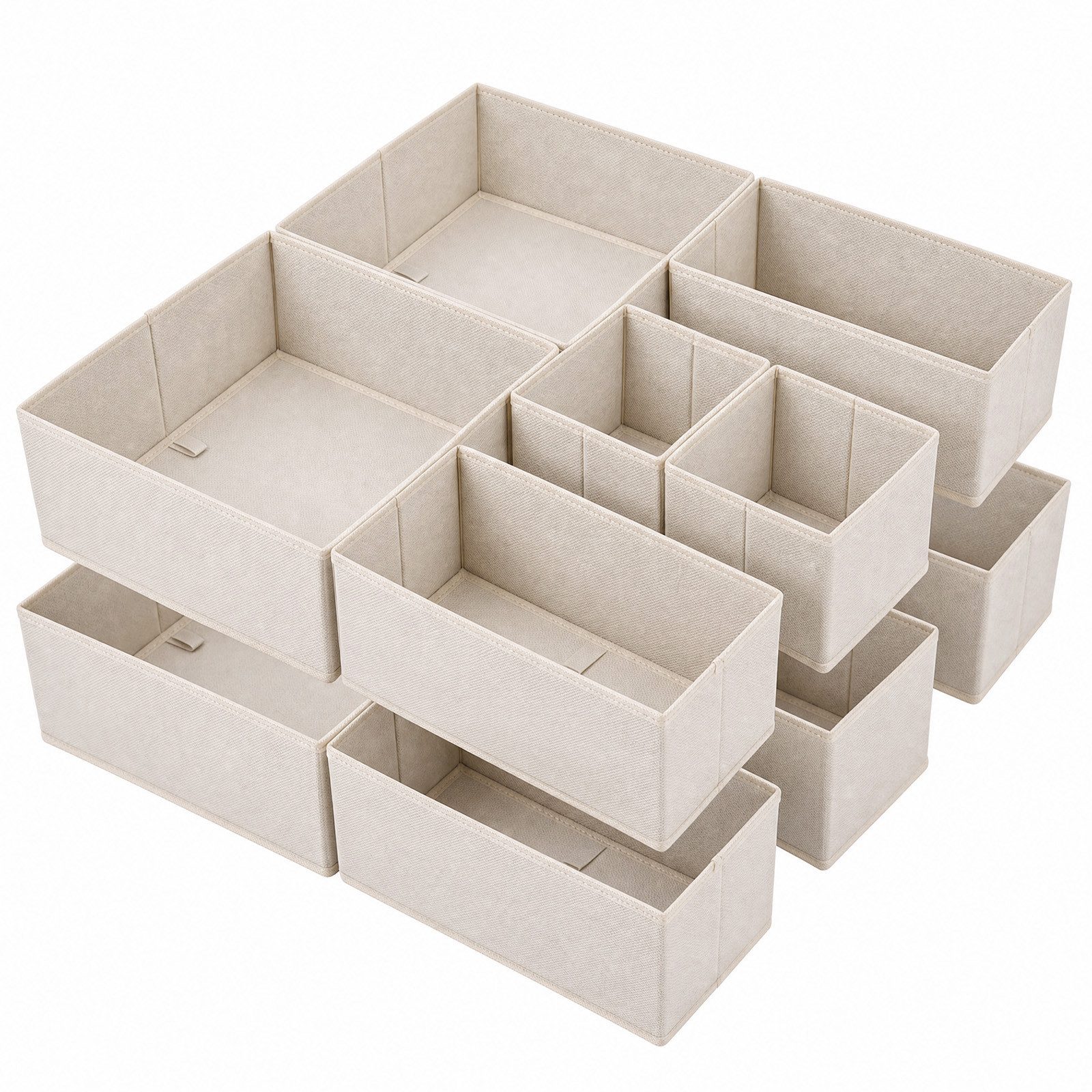 Sekey Aufbewahrungsbox Aufbewahrungsboxen Set us Vliesstoff Faltbare Stoffboxen Organizer (12 St), Beige S (28×28×13×4, 14×28×13×4, 14×14×13×4) – für Schubladen/Regale
