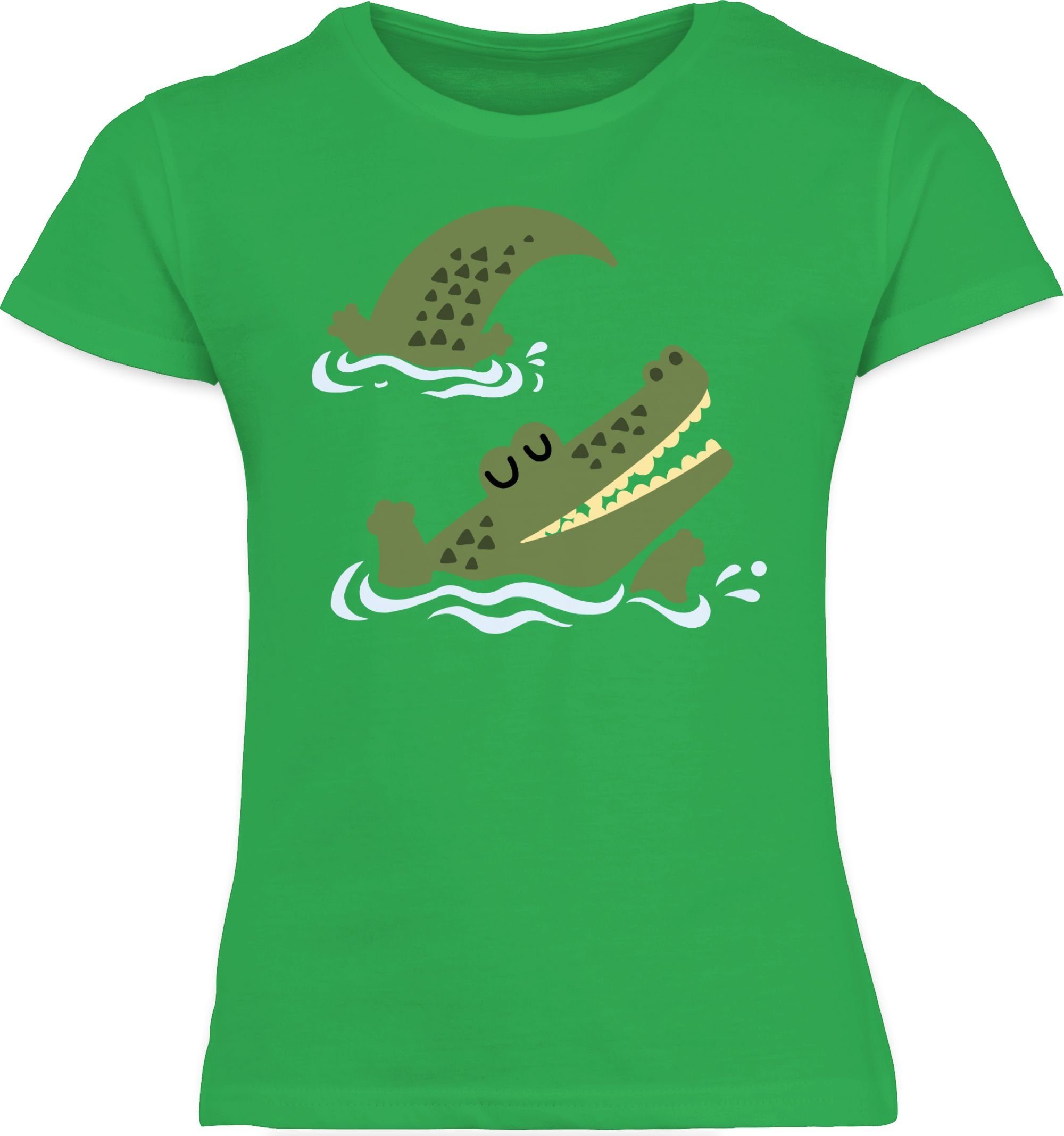 Shirtracer T-Shirt Glückliches Krokodil Tiermotiv 1 Animal Grün Print