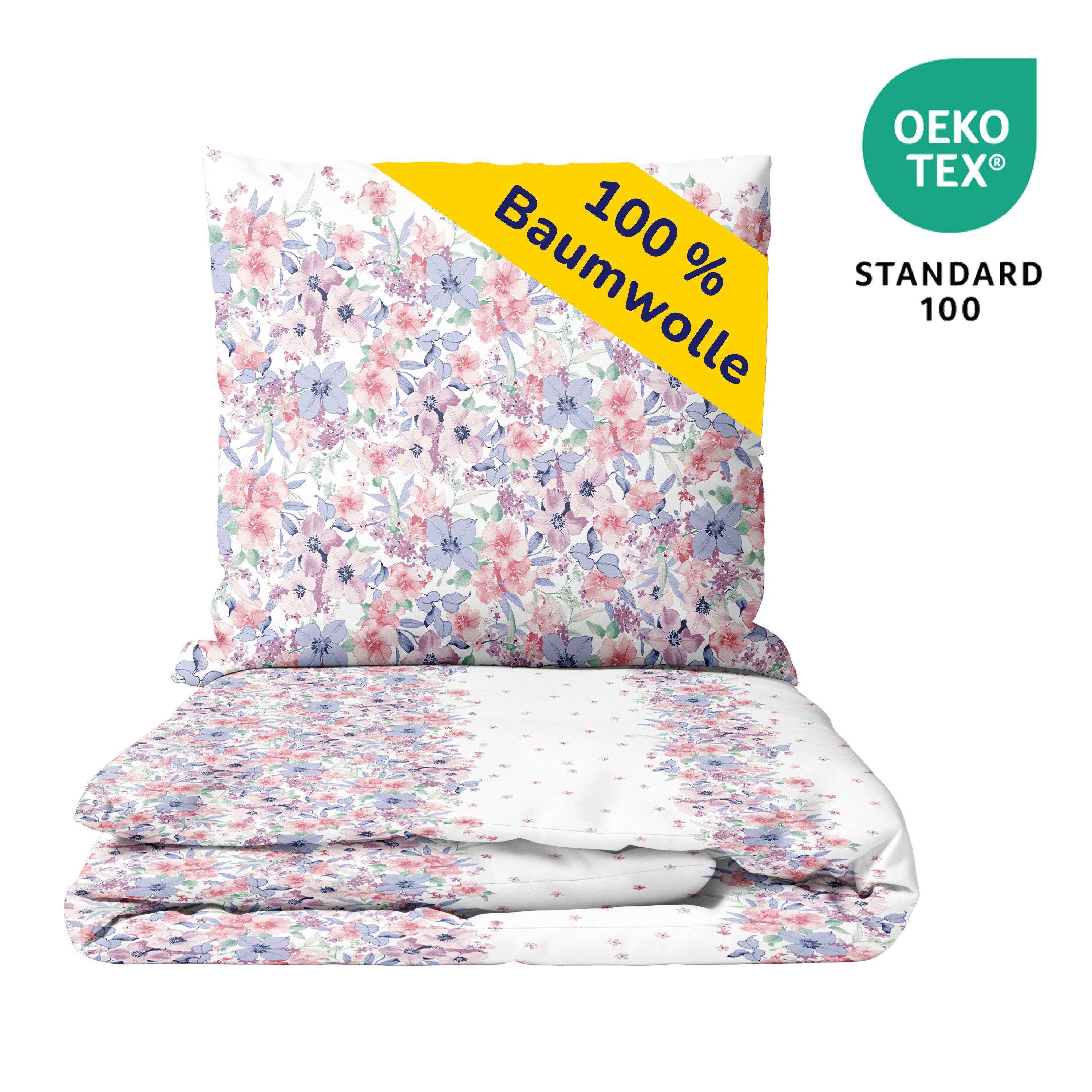 Träumschön Bettwäsche Premium Bettwäsche 135x200 oder 155x220 cm Baumwolle, Blumen, Baumwolle, 2 teilig, mit Reißverschluss, luftig und leichte Sommerbettwäsche