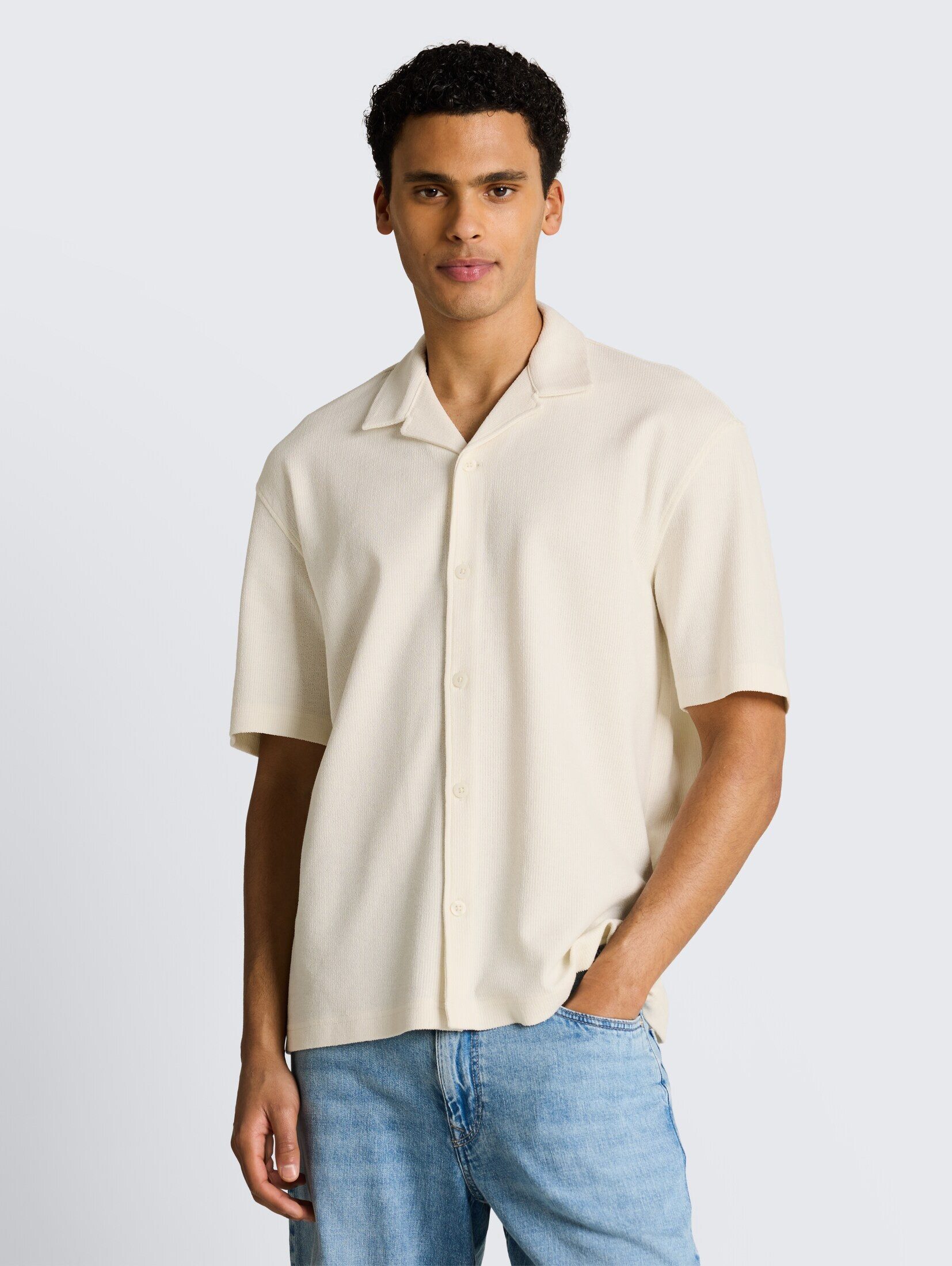 TOM TAILOR Denim Blusen & Shirts Loose Fit Kurzarmhemd mit Rippstruktur
