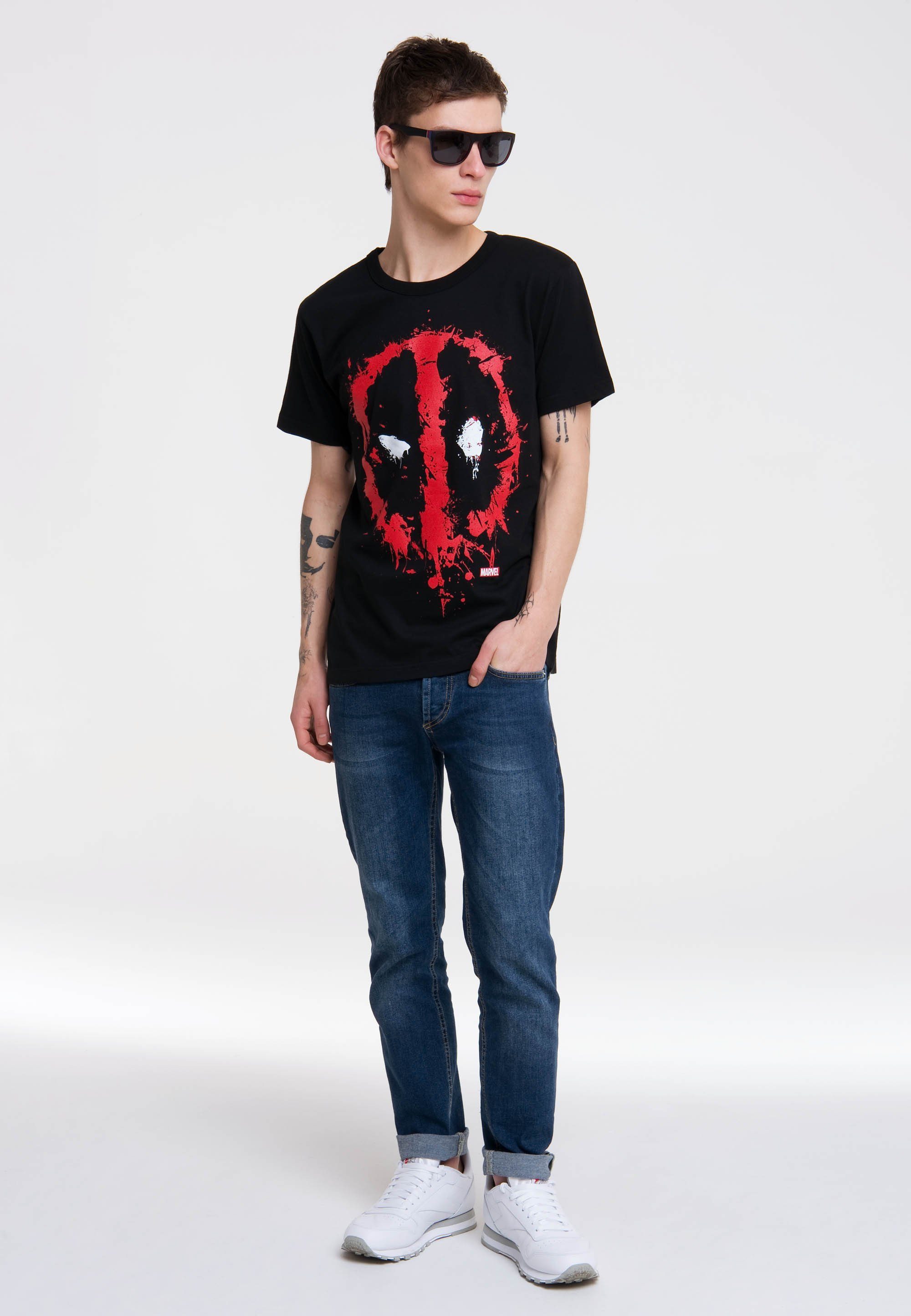 Print T-Shirt Marvel coolem Face Deadpool mit LOGOSHIRT