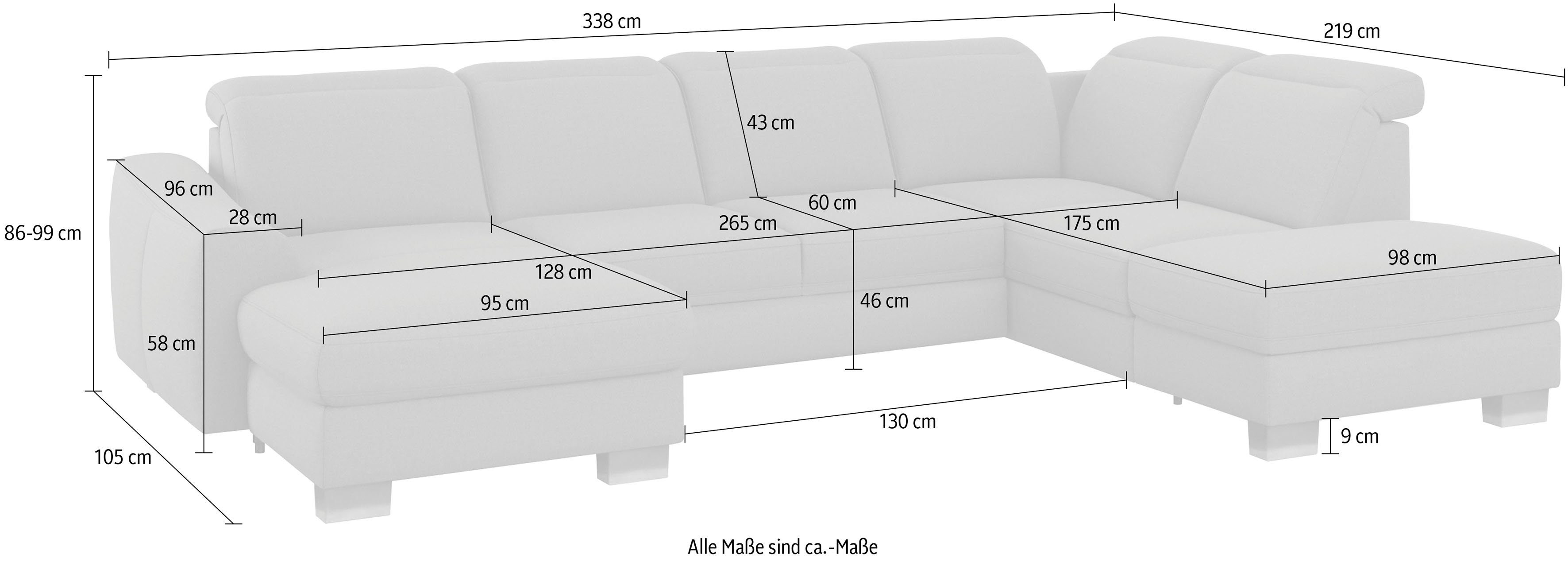 sit&more Wohnlandschaft mit Dundee, Federkern wahlweise und Edelstahlfüßen, Kopfteilverstellung mit