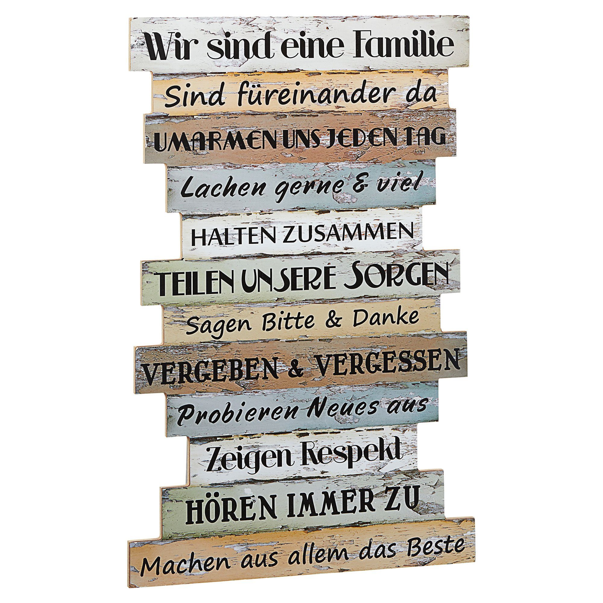 CEPEWA Kunstdruck Plankenschild Familienregeln Sprüche Familie günstig online kaufen