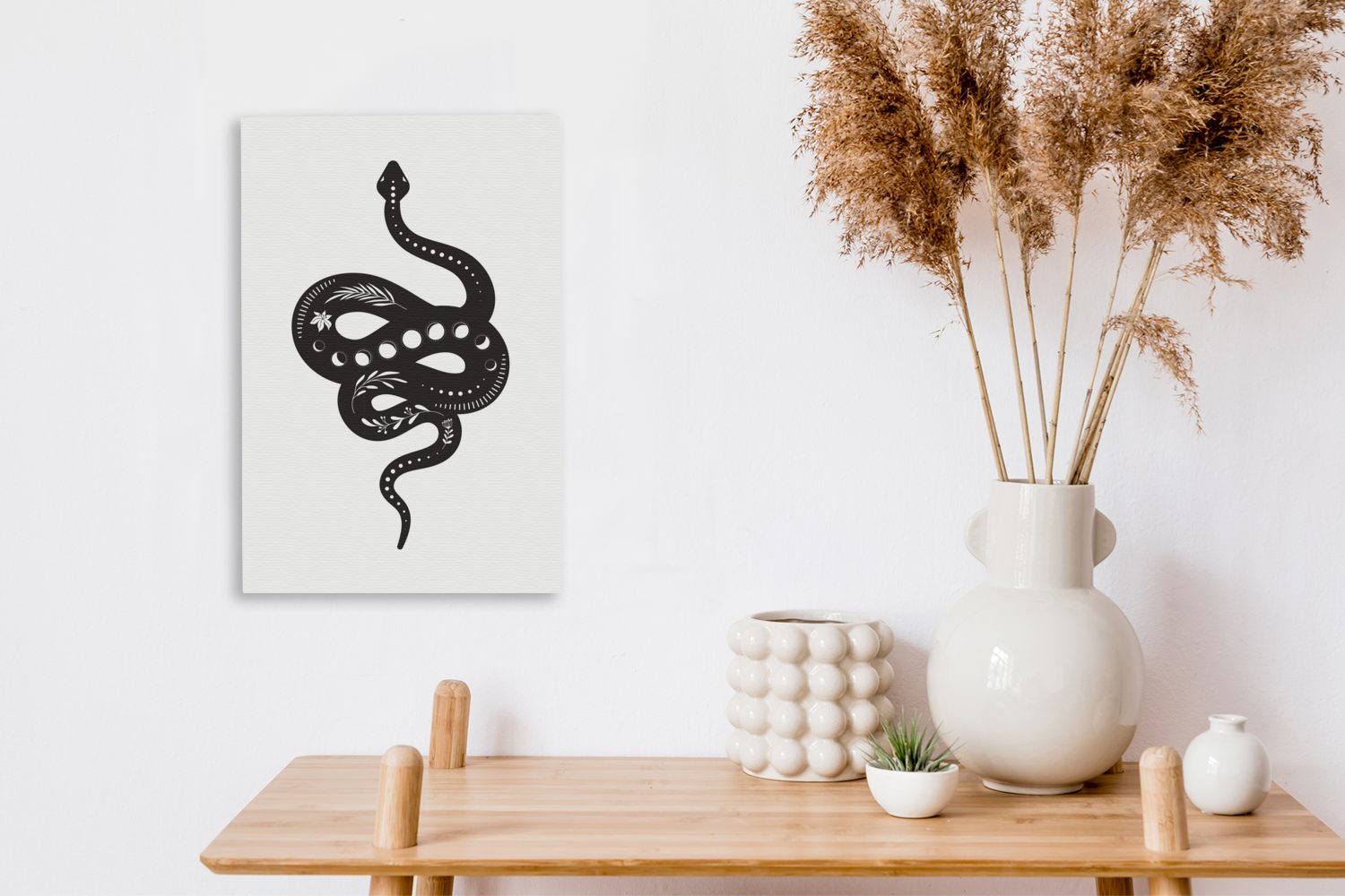 Schlange einer cm bespannt Gemälde, auf mit OneMillionCanvasses® (1 inkl. Kunst Moderne Zackenaufhänger, weißem fertig St), Hintergrund, Leinwandbild 20x30 Leinwandbild