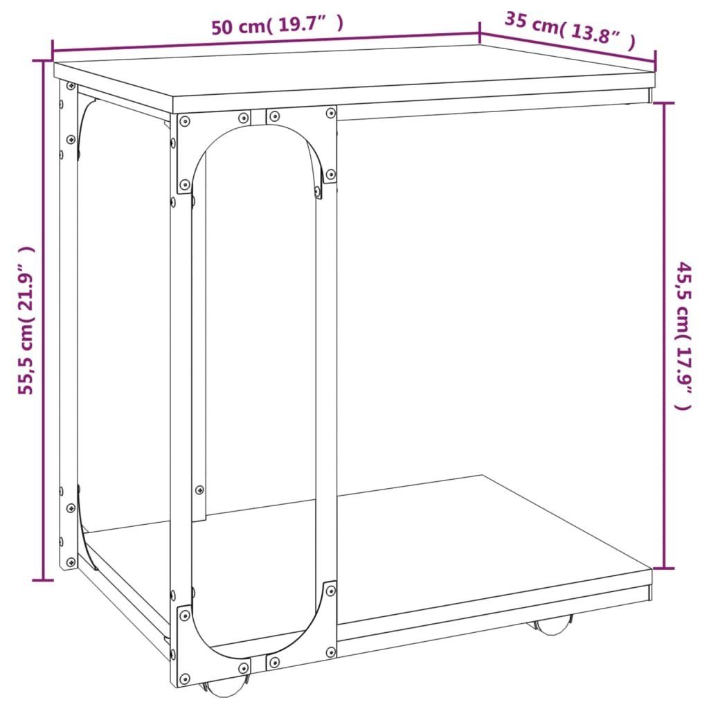 mit 50x35x55,5 | Eichen-Optik Rollen Braune cm Beistelltisch Braun (1-St) Eiche Eiche Braune Beistelltisch vidaXL