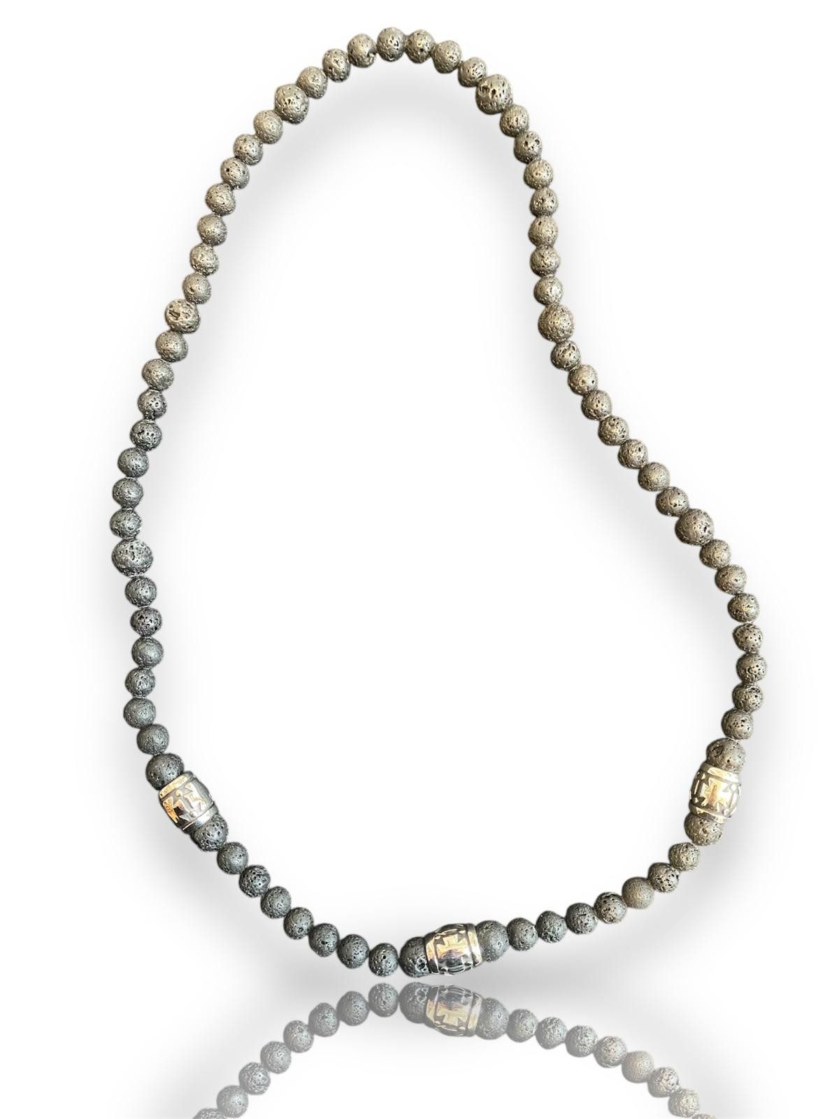 Kette ohne Anhänger Halskette Perlenkette Lava Kreuzkette mit 3 Spacer aus Edelstahl