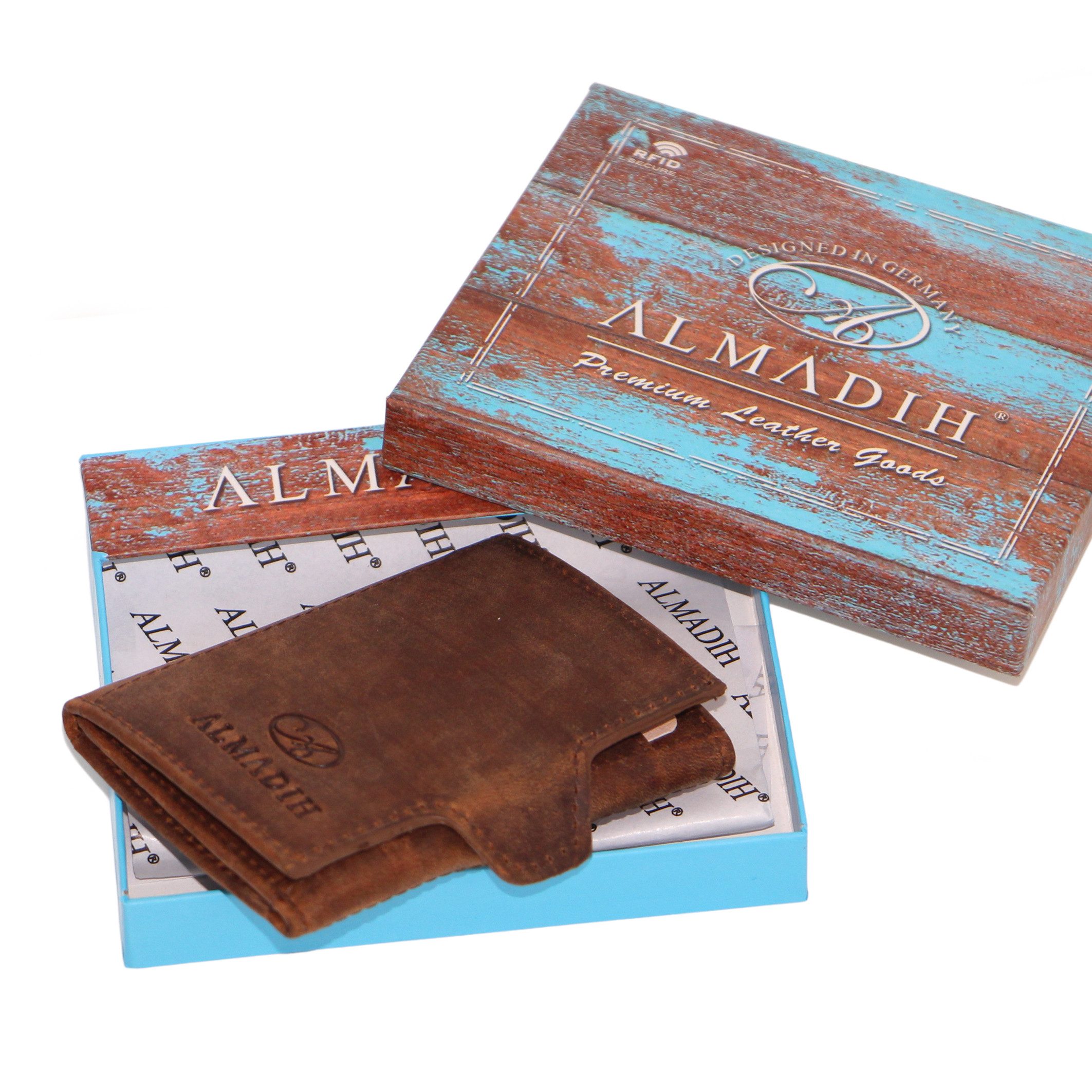 ALMADIH Mini Geldbörse Leder SP4 Portemonnaie Herren mit RFID Slim Wallet Mini Geldbörse
