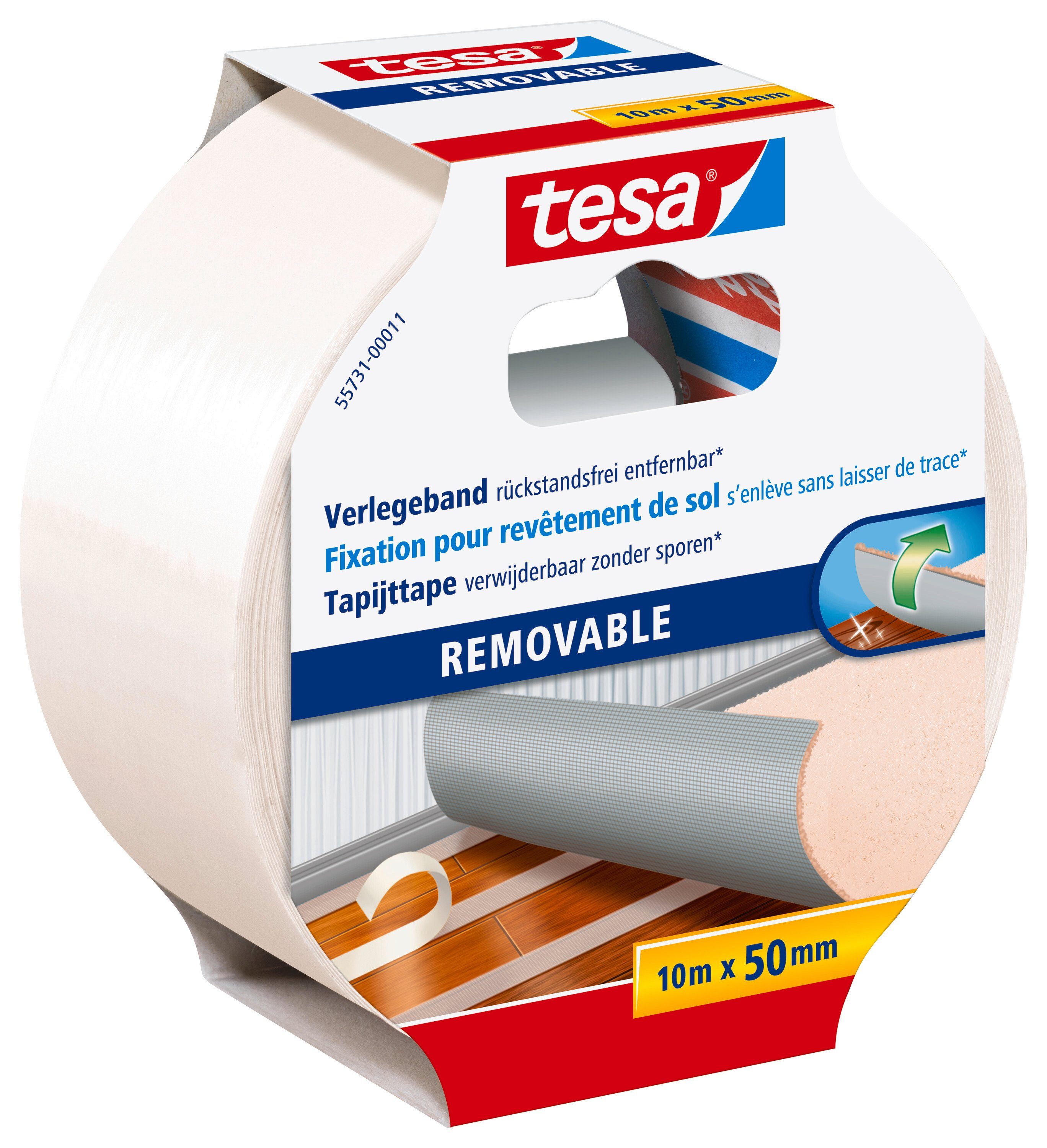 REMOVABLE PVC-Beläge transparent tesa Teppiche 1-St) für - ohne Doppelklebeband (Packung, Verlegeband & Rückstände entfernbar Gewebeklebeband