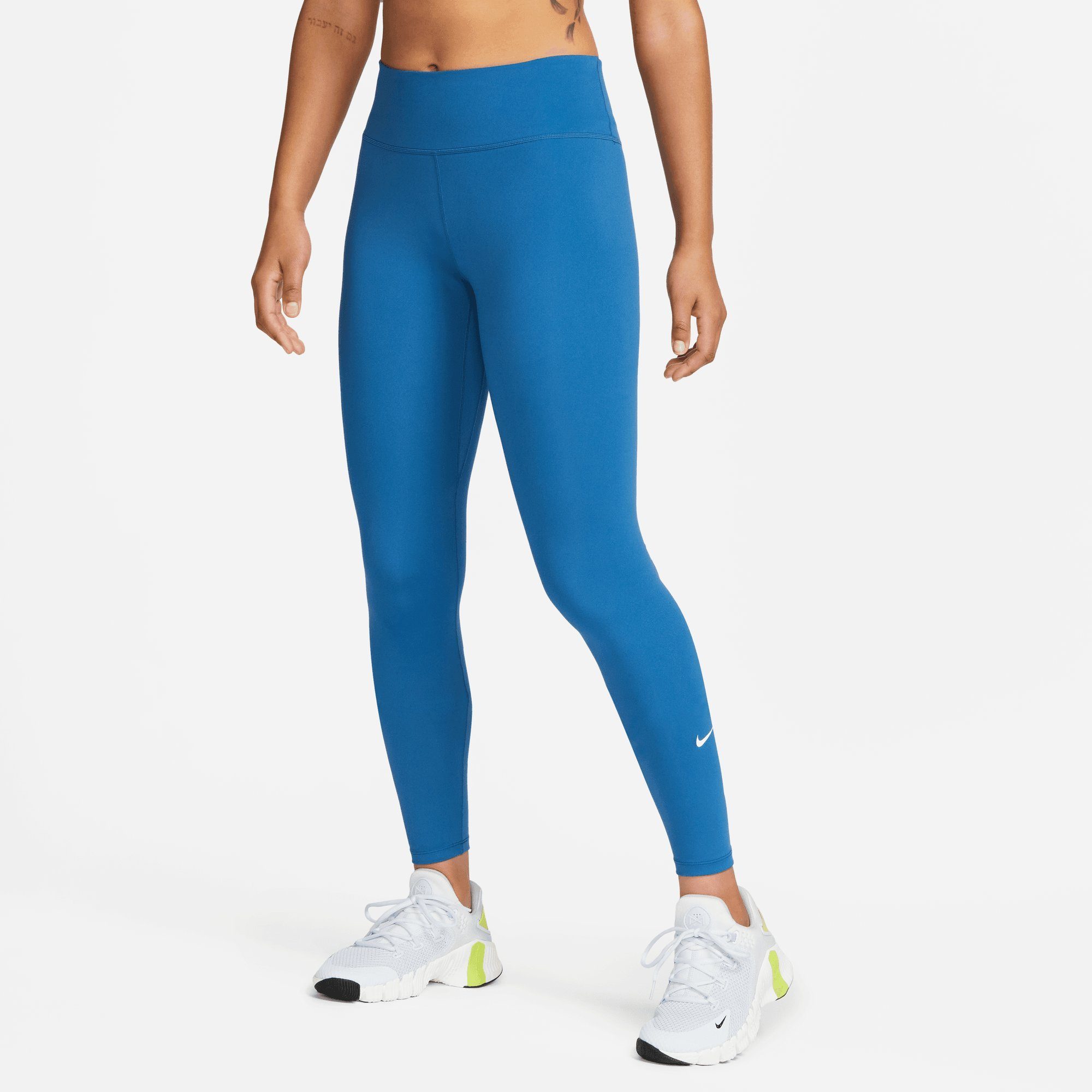 Nike Trainingstights ONE WOMEN'S INDUSTRIAL LEGGINGS BLUE/WHITE MID-RISE