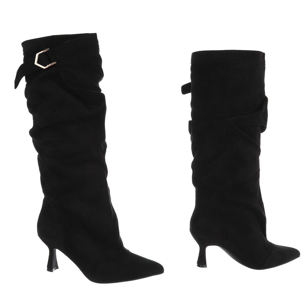 Ital-Design Damen Kniehohe Stiefel mit Absatz und Wickeloptik Stiefel (92214360) Pfennig-/Stilettoabsatz Stiefel in Schwarz – Bild 4 von 5