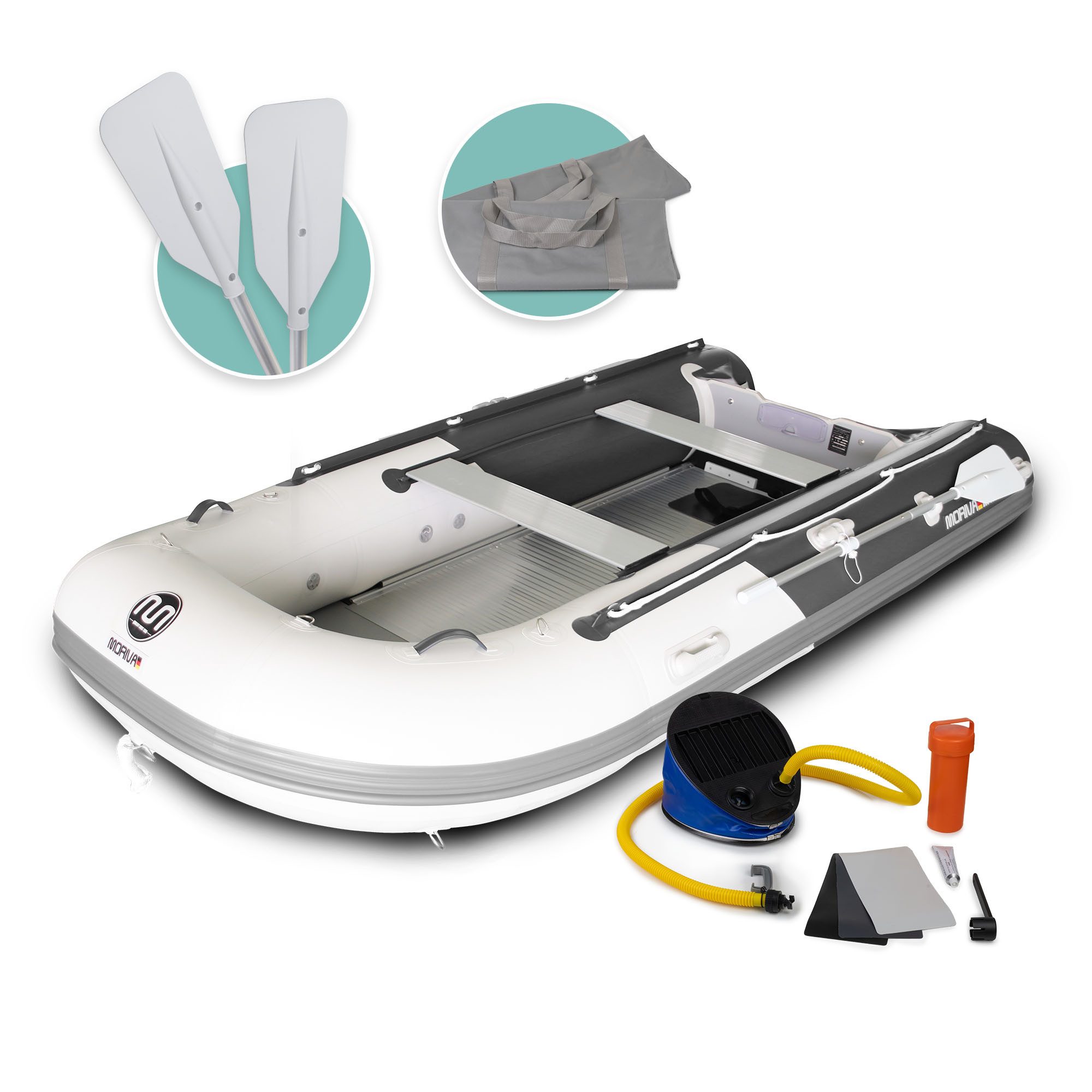 Bronzania Schlauchboot Aufblasbares Schlauchboot 330 cm grau-dunkelgrau Aluminiumboden, Reparaturkit