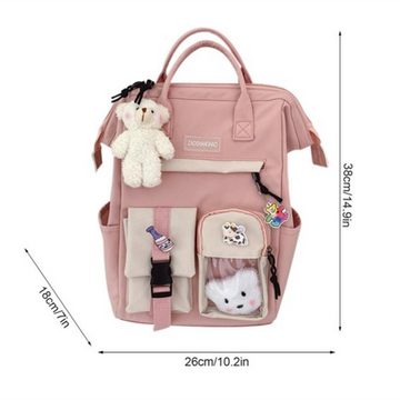 XDeer Kinderrucksack Süße Mädchenrucksack,Büchertaschen(pink) mit Plüschanhänger für Teenager, Mädchen, Schulrucksack für Studenten,wasserabweisender Reiserucksack für die Schuler (Set), mit Laptopfach,mit Plüschanhänger