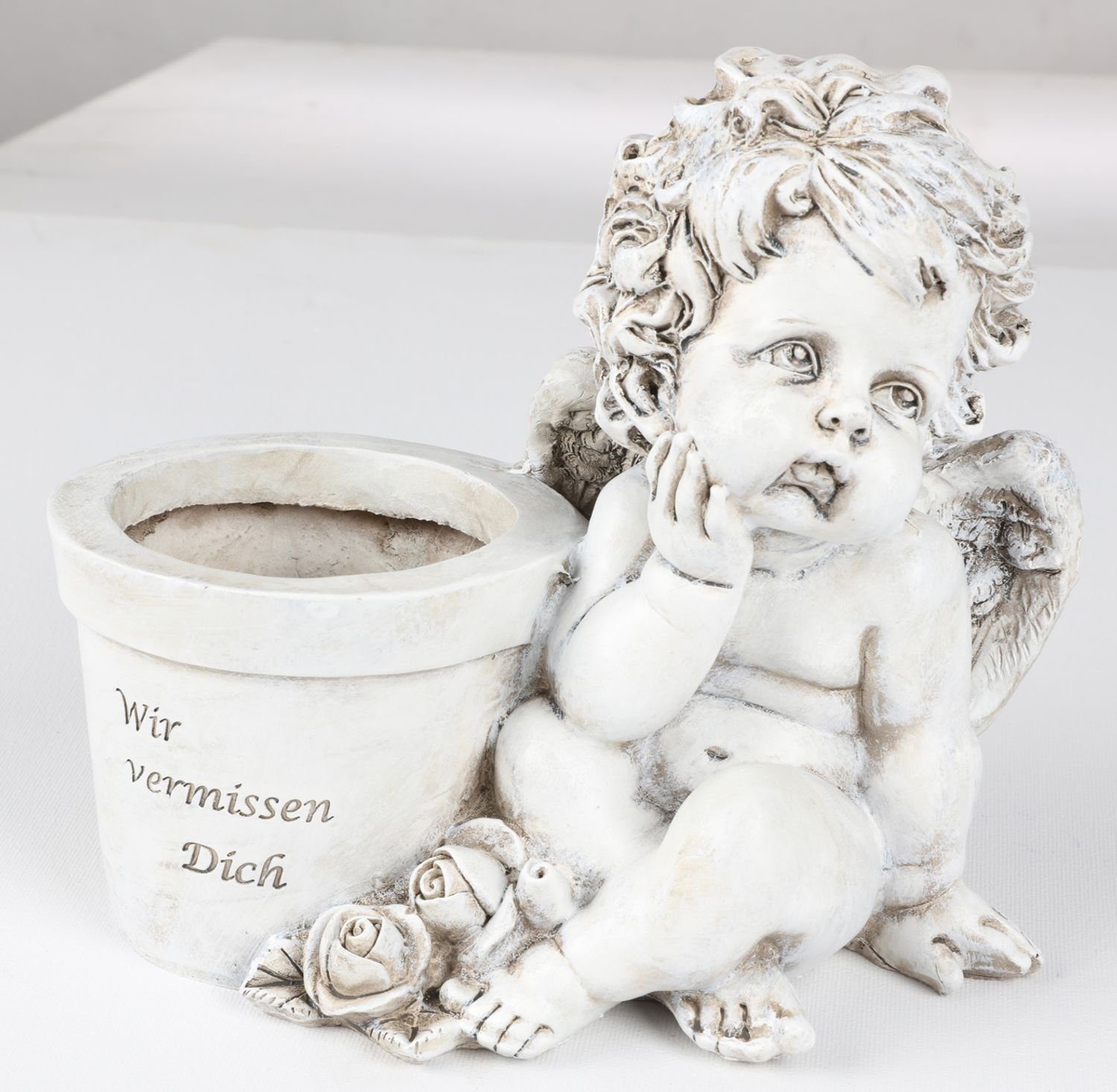 BURI Gartenfigur Grab-Spruchstein Engel Pflanztopf 20cm Grabschmuck Gedenkstein