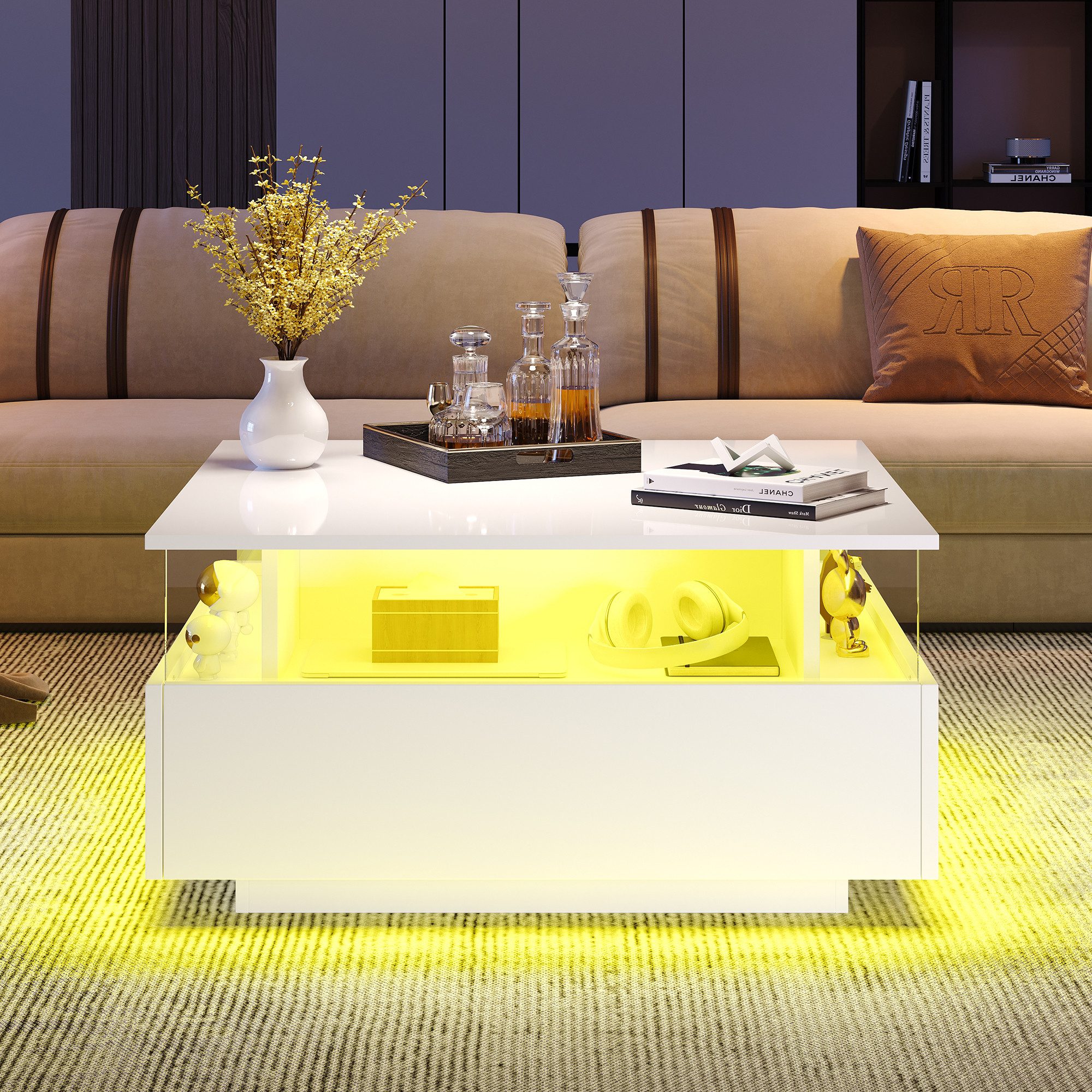 Merax Couchtisch Couchtisch hochglanz Wohnzimmertisch mit LED-Beleuchtung ( günstig online kaufen