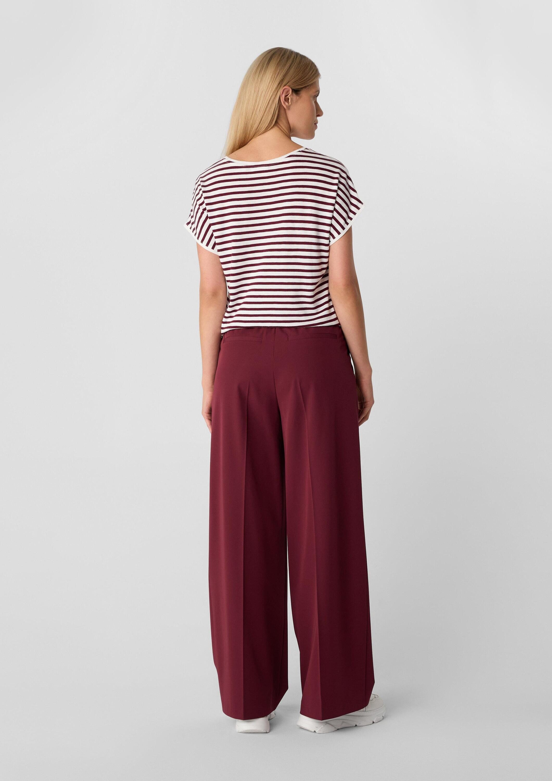 comma Kurzarmshirt T-Shirt Strickshirt mit Streifen und V-Ausschnitt
