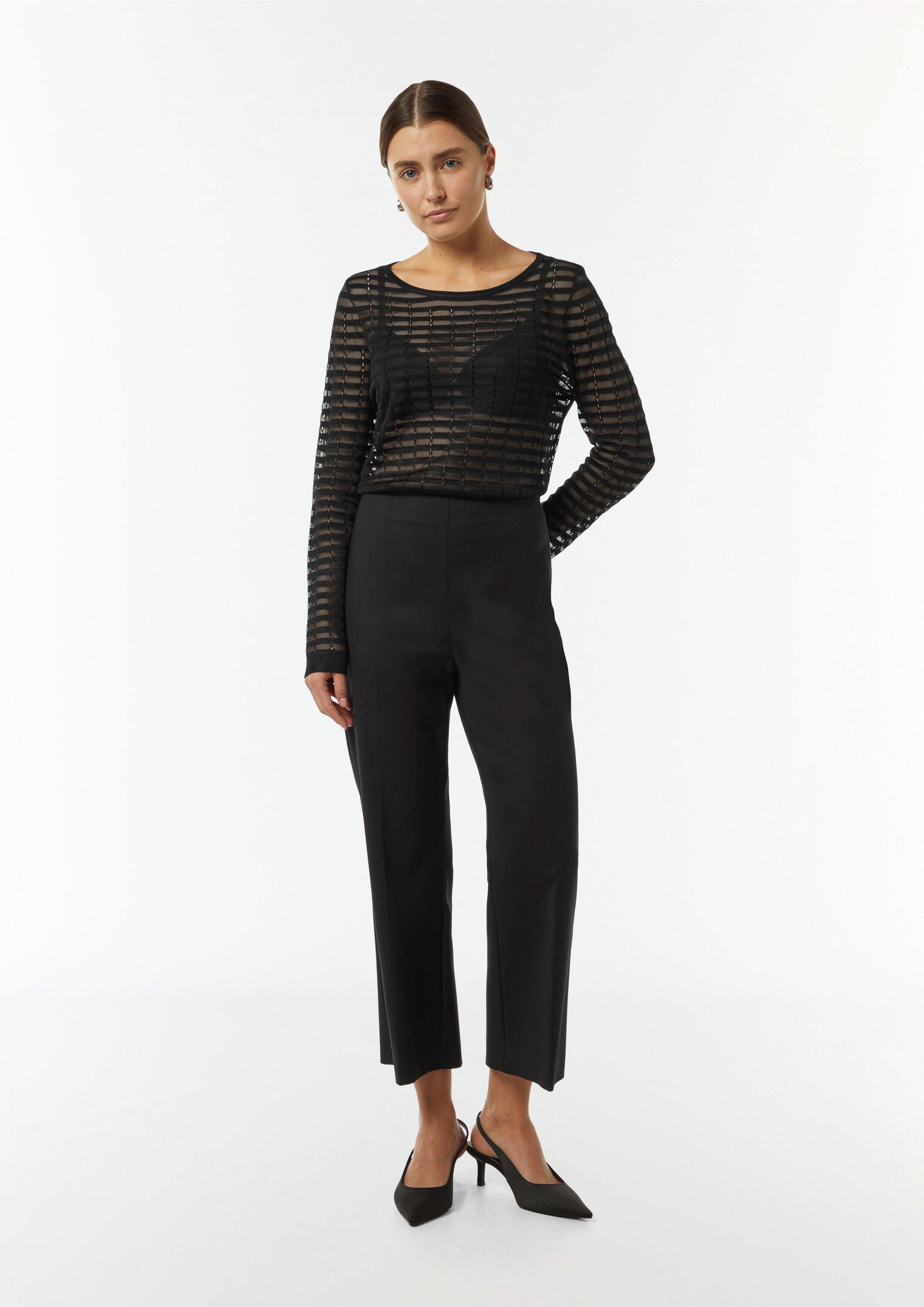comma Longpullover Strickpullover Feiner Strickpullover mit Transparenz-Effekt