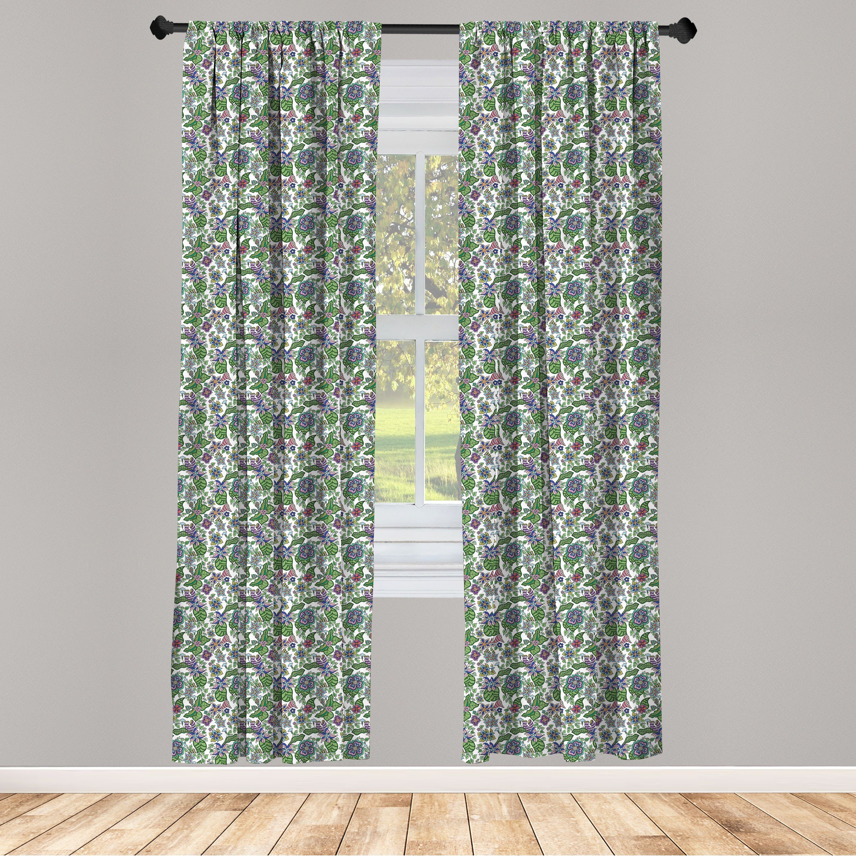 Gardine Vorhang für Wohnzimmer Schlafzimmer Dekor, Abakuhaus, Microfaser, Blume Aufwändige Bunte Flora | Fertiggardinen
