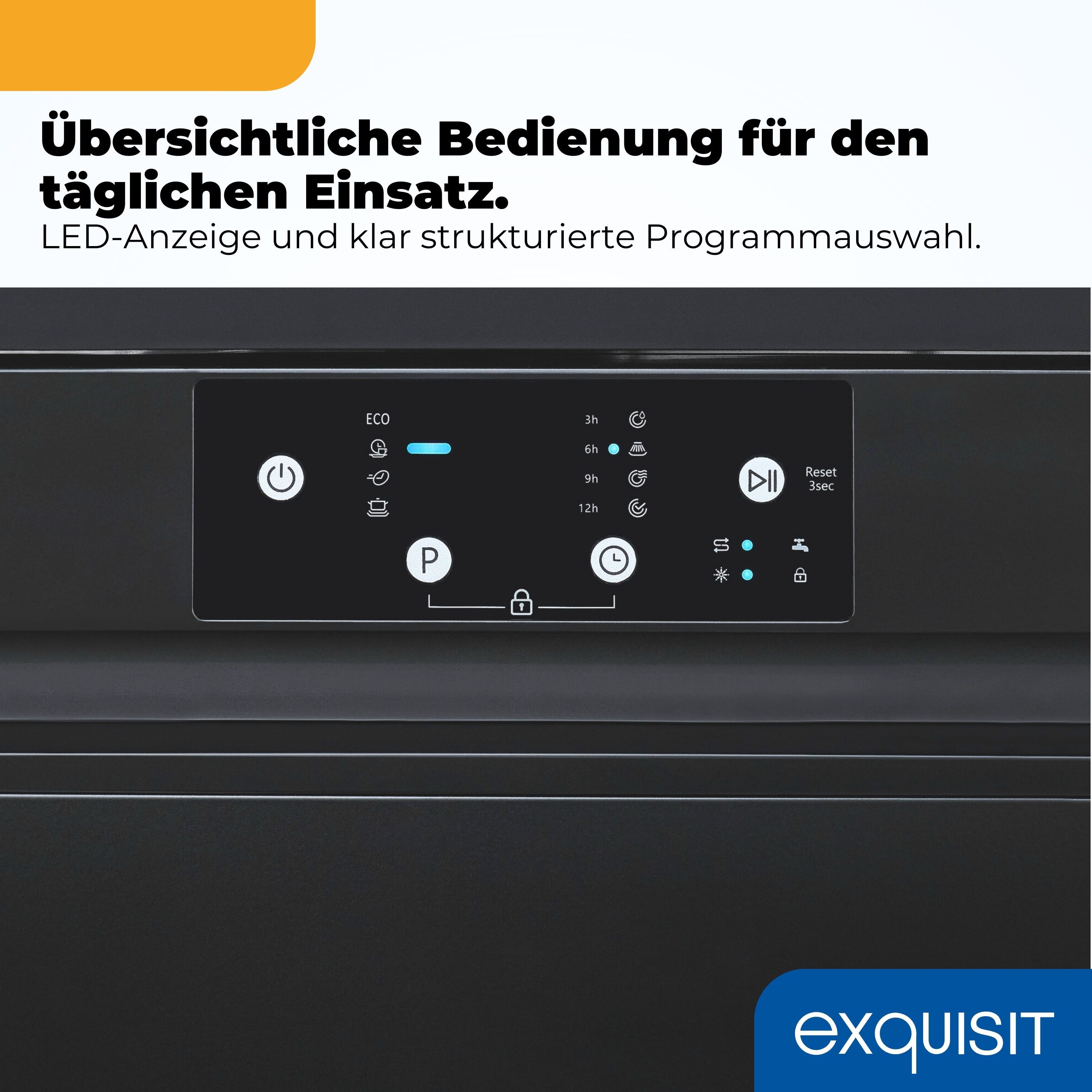 exquisit Standgeschirrspüler 9114 GSP9114-451D schwarz, 11,9 l, 14 Maßgedecke, 14 Maßgedecke & flüsterleise 49 dB – stark und angenehm ruhig