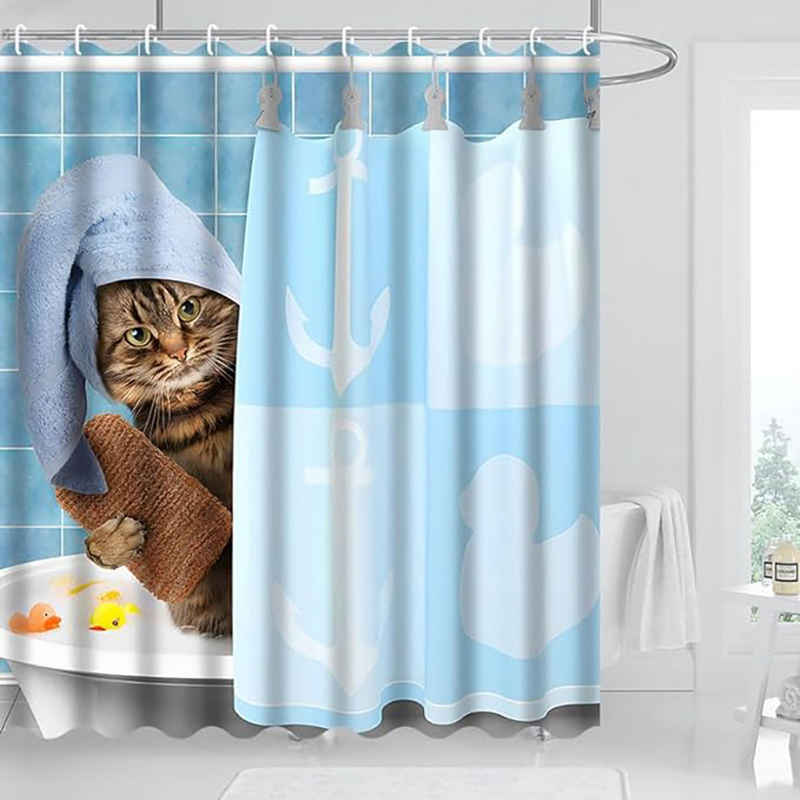BlauCoastal Duschvorhang Schmusekatzen-Muster Wasserdichte Anti-Schimmel Duschvorhänge (Polyester Textil Duschvorhang, 1-tlg), mit 12 Duschvorhanghaken