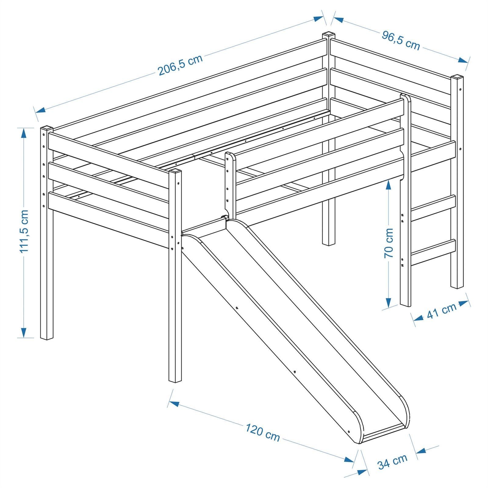 IDIMEX Hochbett BENNY Kinderbett mit Rutsche 90x200 cm aus Massivholz Weiß günstig online kaufen
