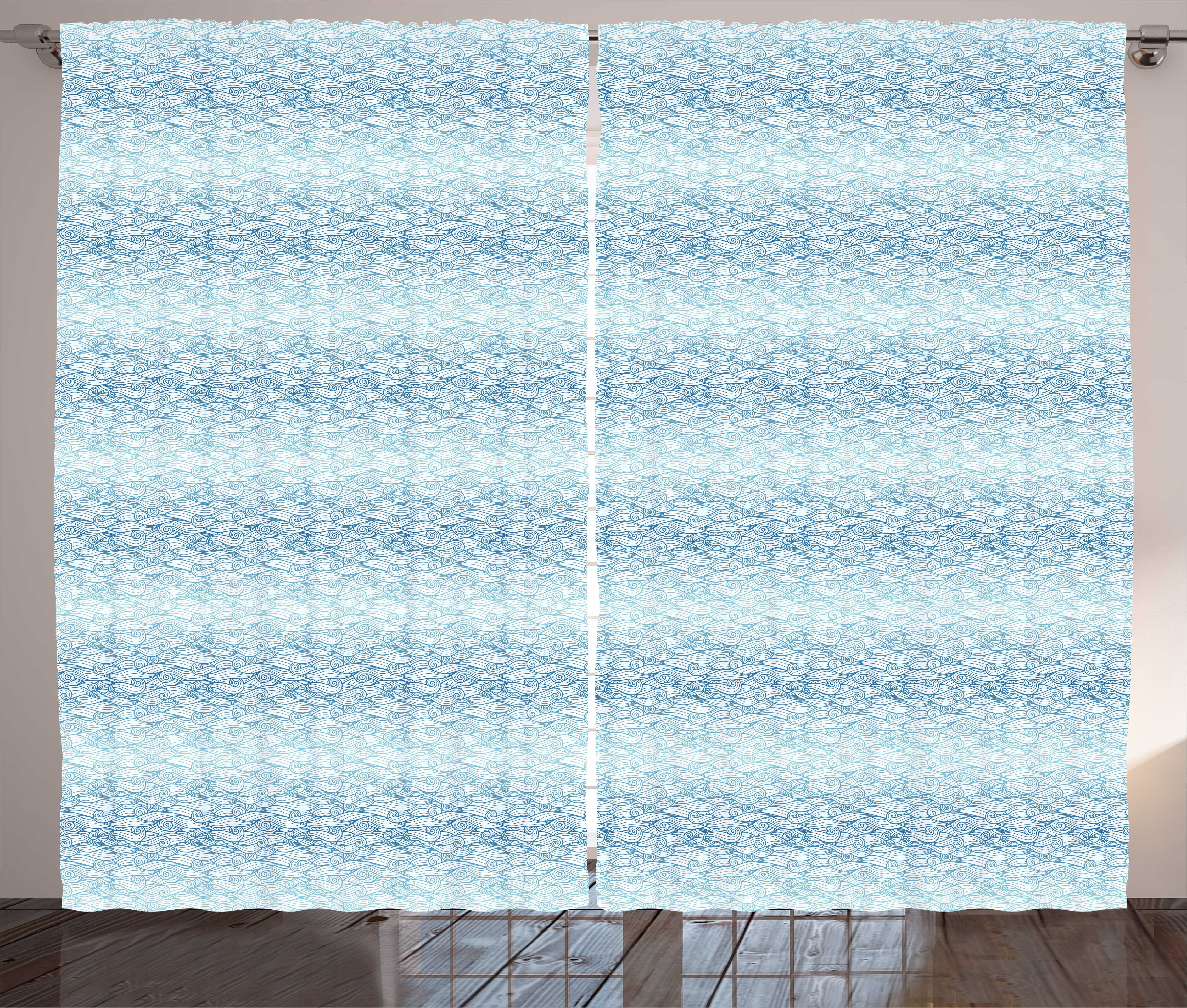 Gardine Schlafzimmer Kräuselband Vorhang mit Schlaufen und Haken, Abakuhaus, Wellen Blau Ombre Töne Oceanic Art